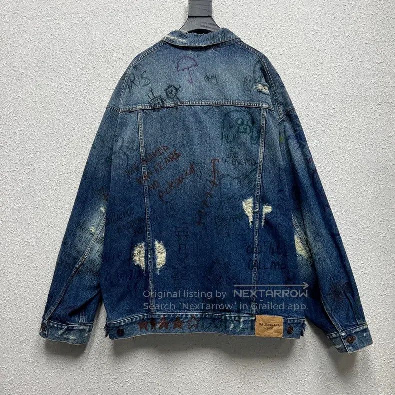 Balenciaga Balenciaga Hand-Drawn Graffiti Print Destroyed Denim Jacke Size US M / EU 48-50 / 2 - 2 Thumbnail