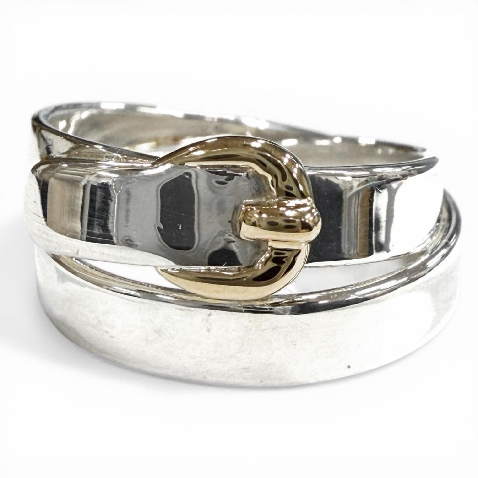 Hermes HERMES Double True Ring, 925/18K Combination, Belt Design, Silver/Gold, Size 50, Weight 4.7g, Women's Size ONE SIZE - 1 Thumbnail