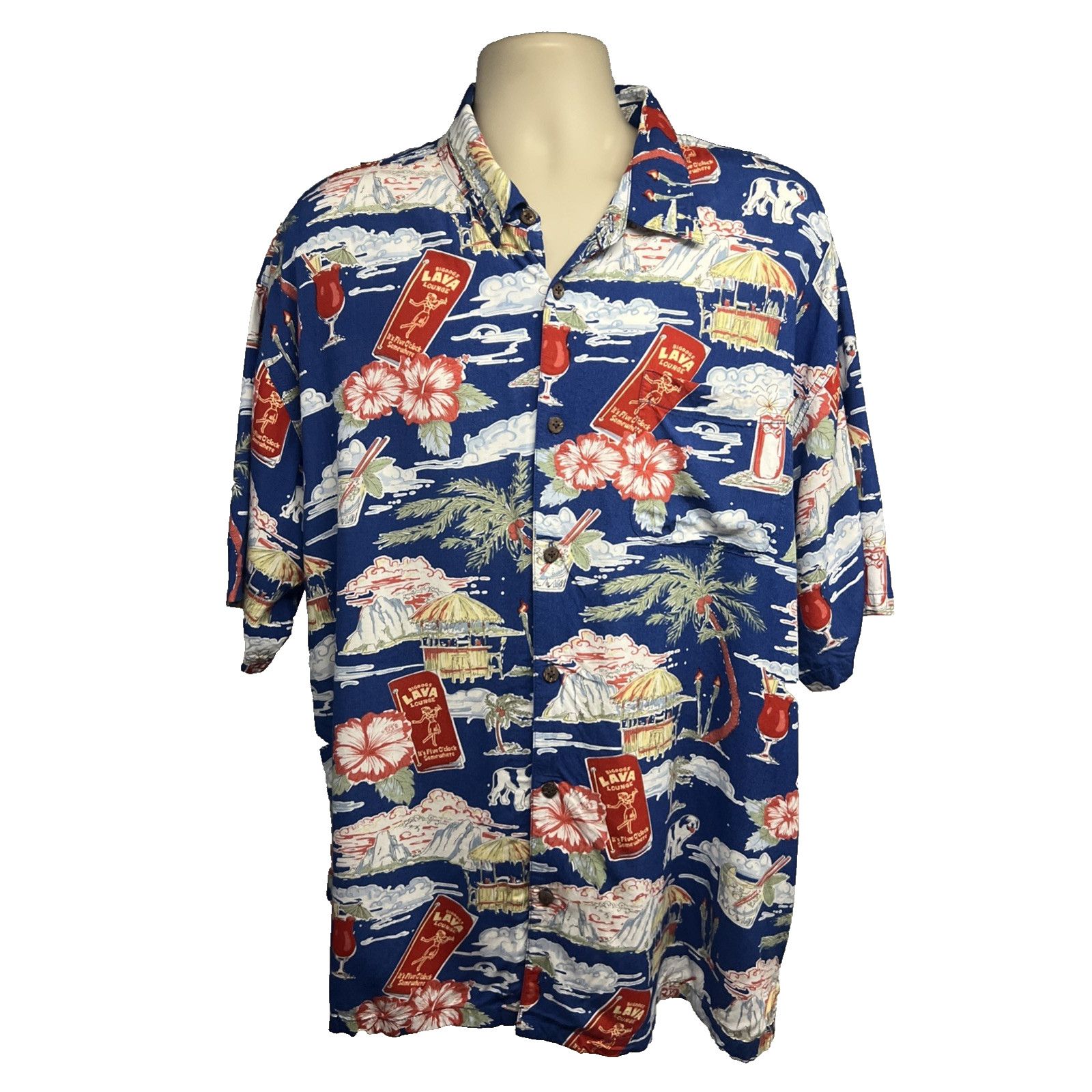 Big Dogs Big Dogs Mens Hawaiian Floral Tiki Button Up Shirt XL Pocket Size US XL / EU 56 / 4 - 1 Thumbnail