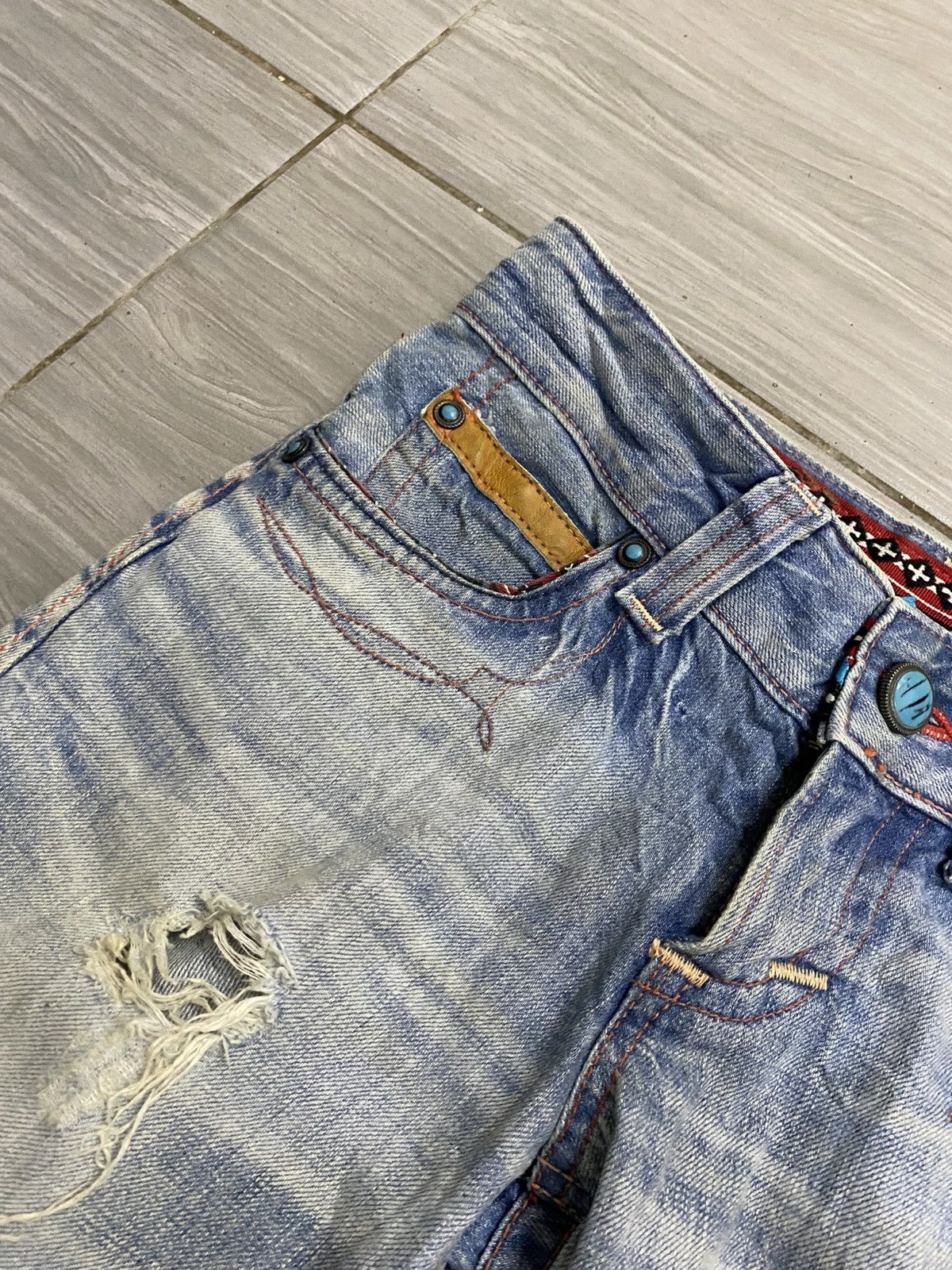 Edwin Edwin Japan Blue Trip Distressed Denim Jeans Aztec Size 28" / US 6 / IT 42 - 4 Thumbnail