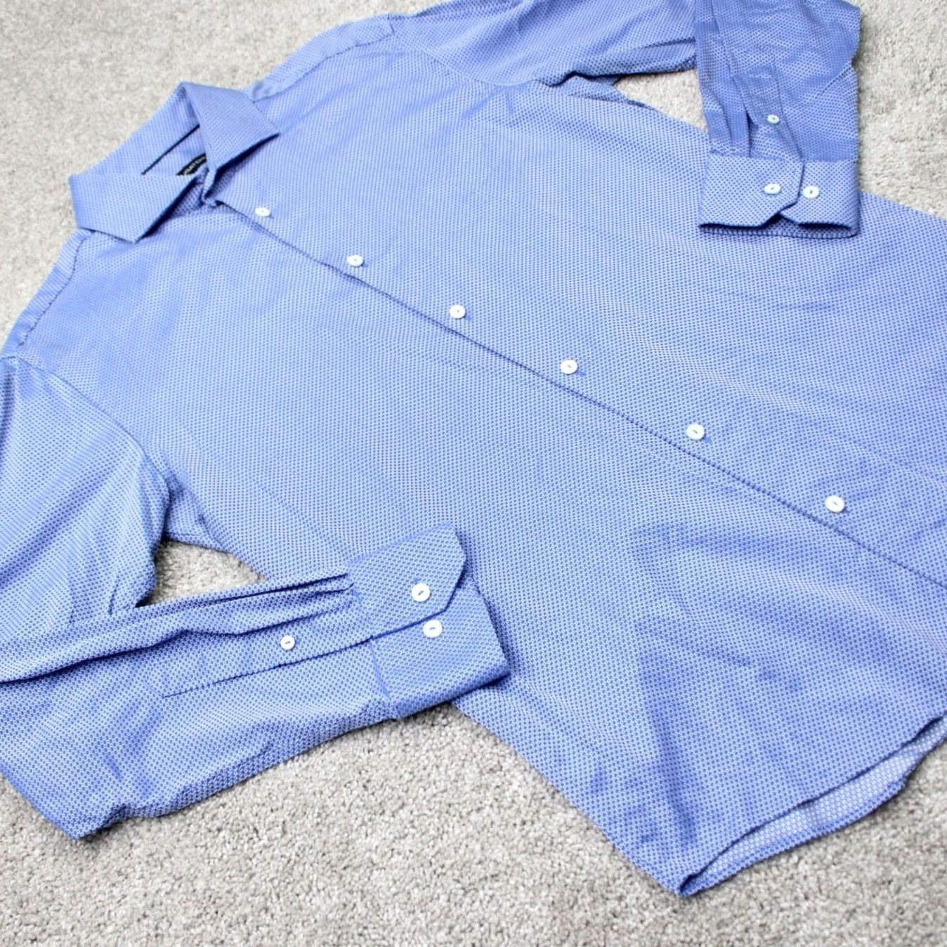 BUGATCHI Bugatchi Uomo Shirt Mens 15 1/2, 34/35 Blue Geometric Shaped Fit Cotton Long Sleeve Shirt Mens Size US L / EU 52-54 / 3 - 7 Thumbnail