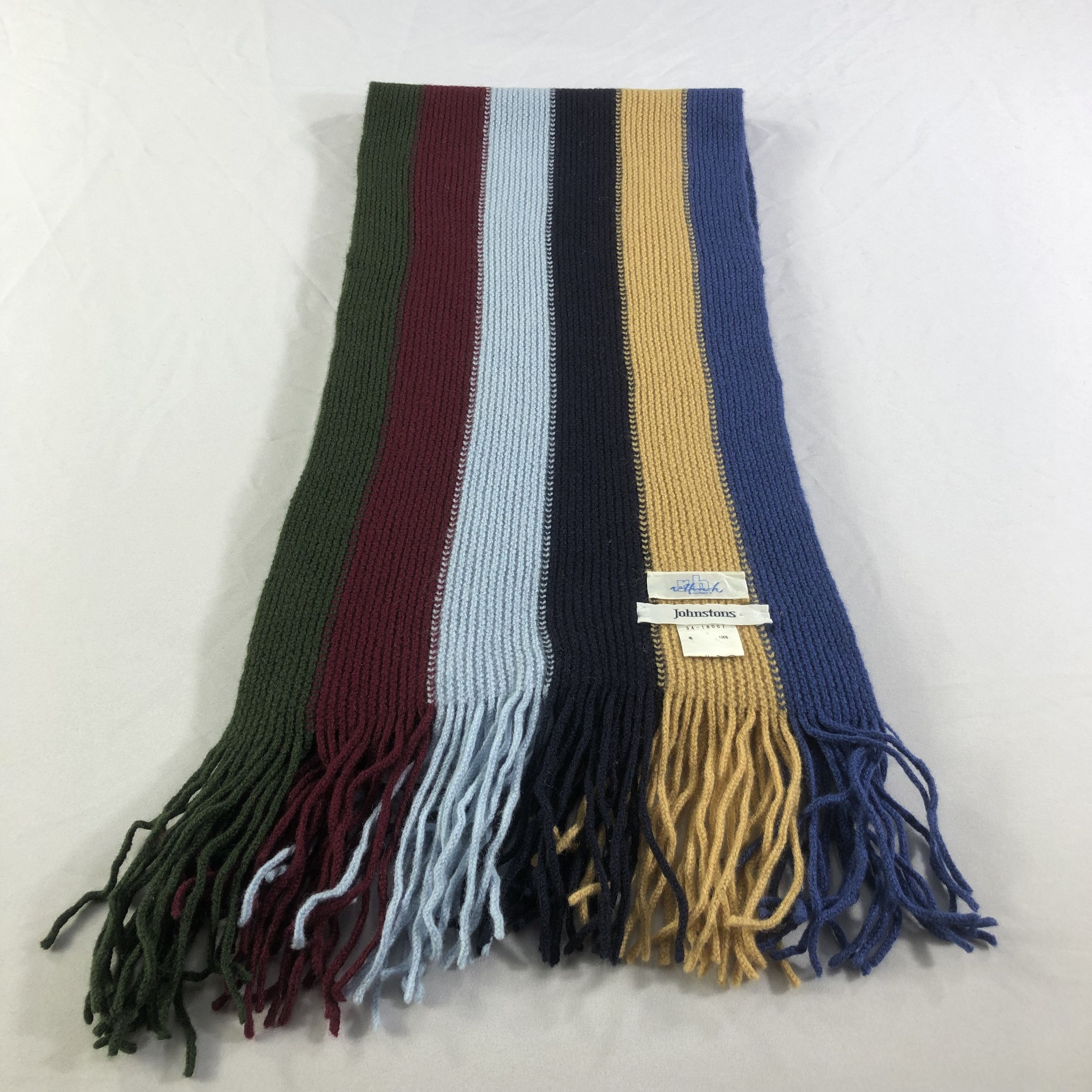 Johnstons Of Elgin Johnstons Stripes Knit Wool Scarf Muffler V1673 Size ONE SIZE - 2 Thumbnail