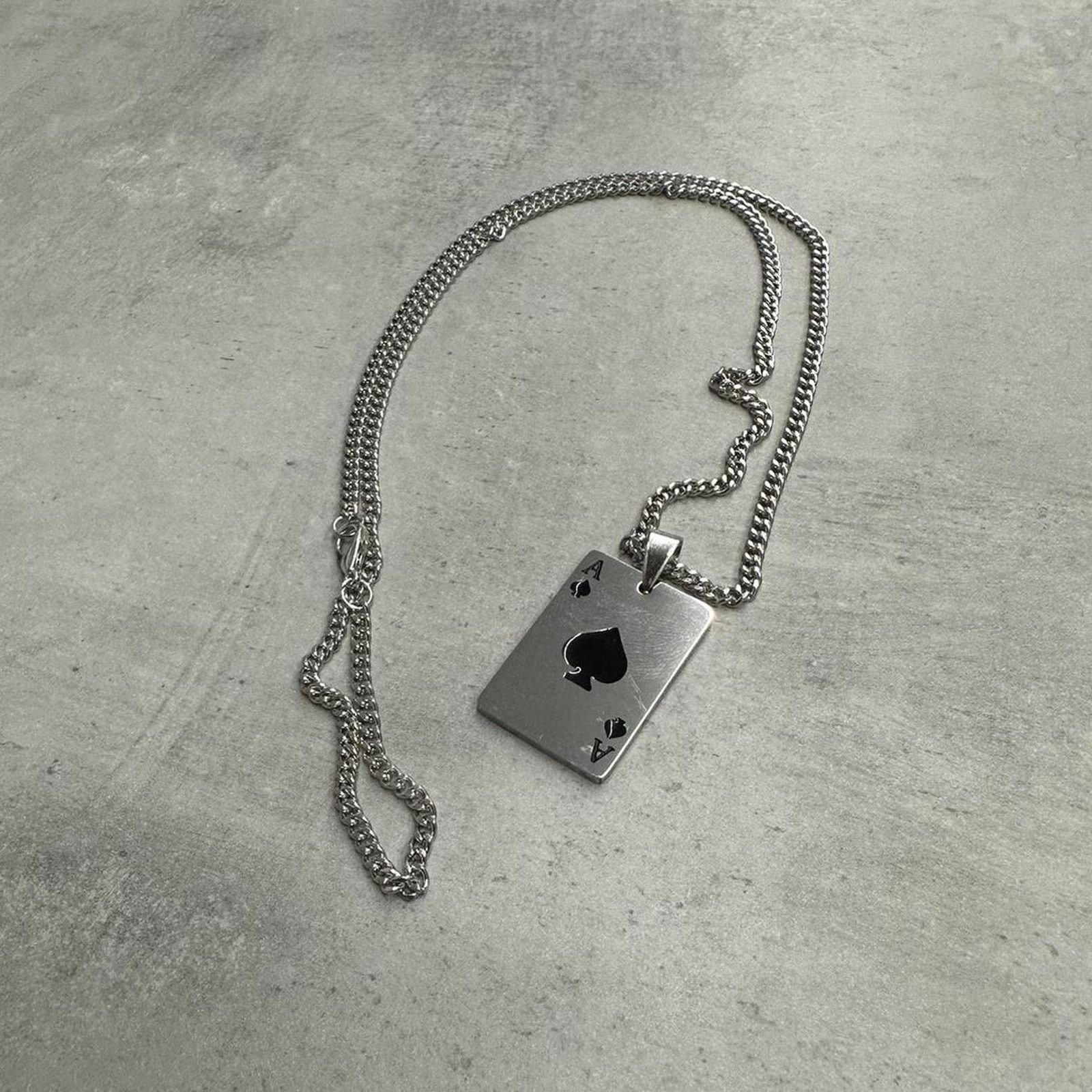 Vintage Vintage Y2k Silver Ace of Spades Cross Necklace Chain Size ONE SIZE - 2 Thumbnail