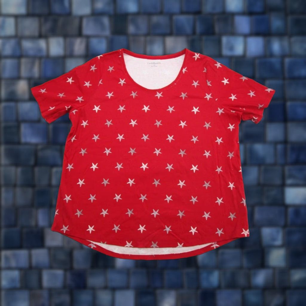 Croft & Barrow Croft & Barrow Women's Starfish Beach Short Sleeve Shirt 2X Plus Size Red Beach Theme T-Shirt Womens Size XXL / US 16-18 / IT 52-54 - 1 Thumbnail
