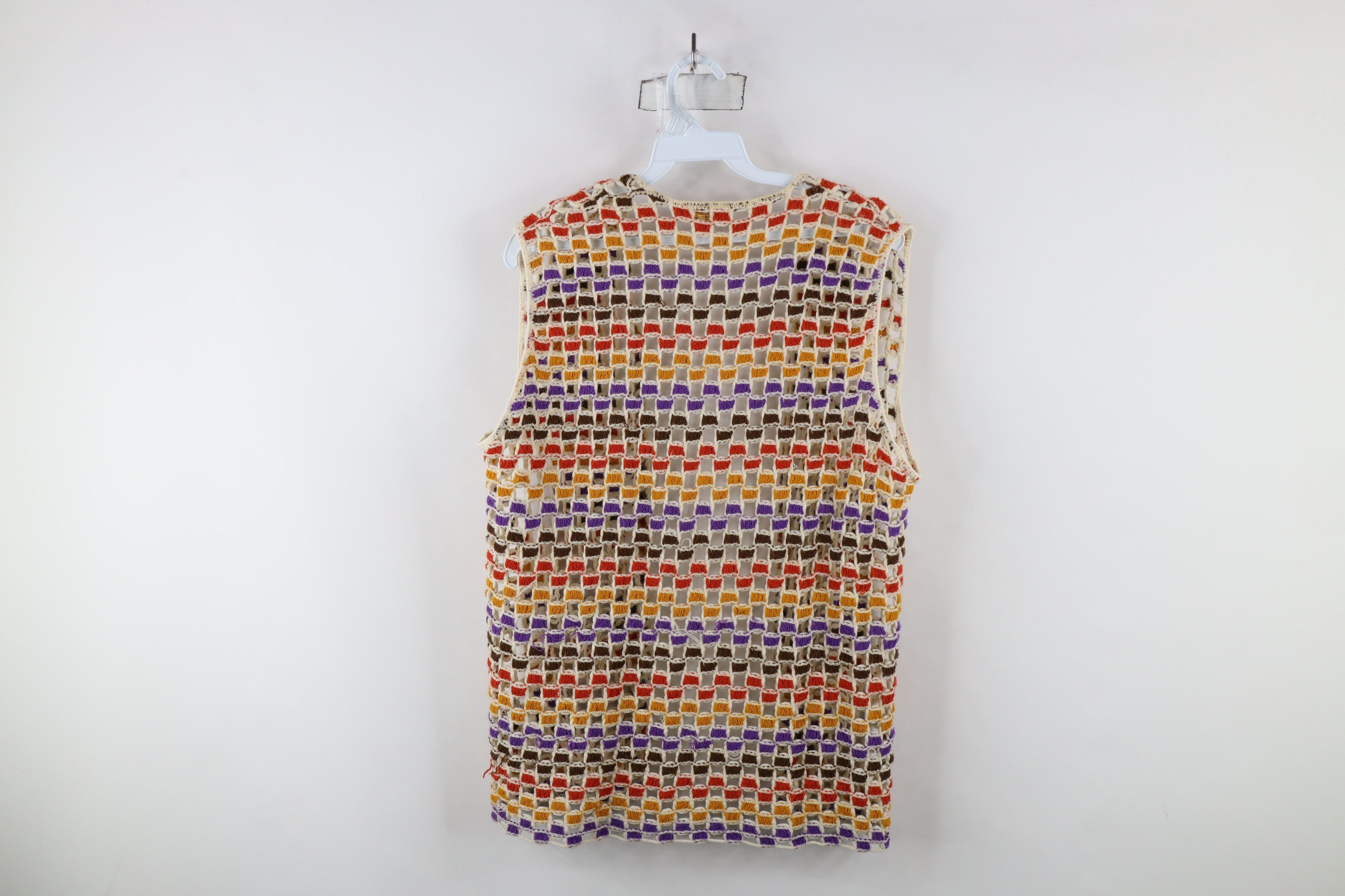 Vintage Vintage 60s 70s Boho Chic Checkered Knit Open Front Sweater Size L / US 10 / IT 46 - 11 Thumbnail