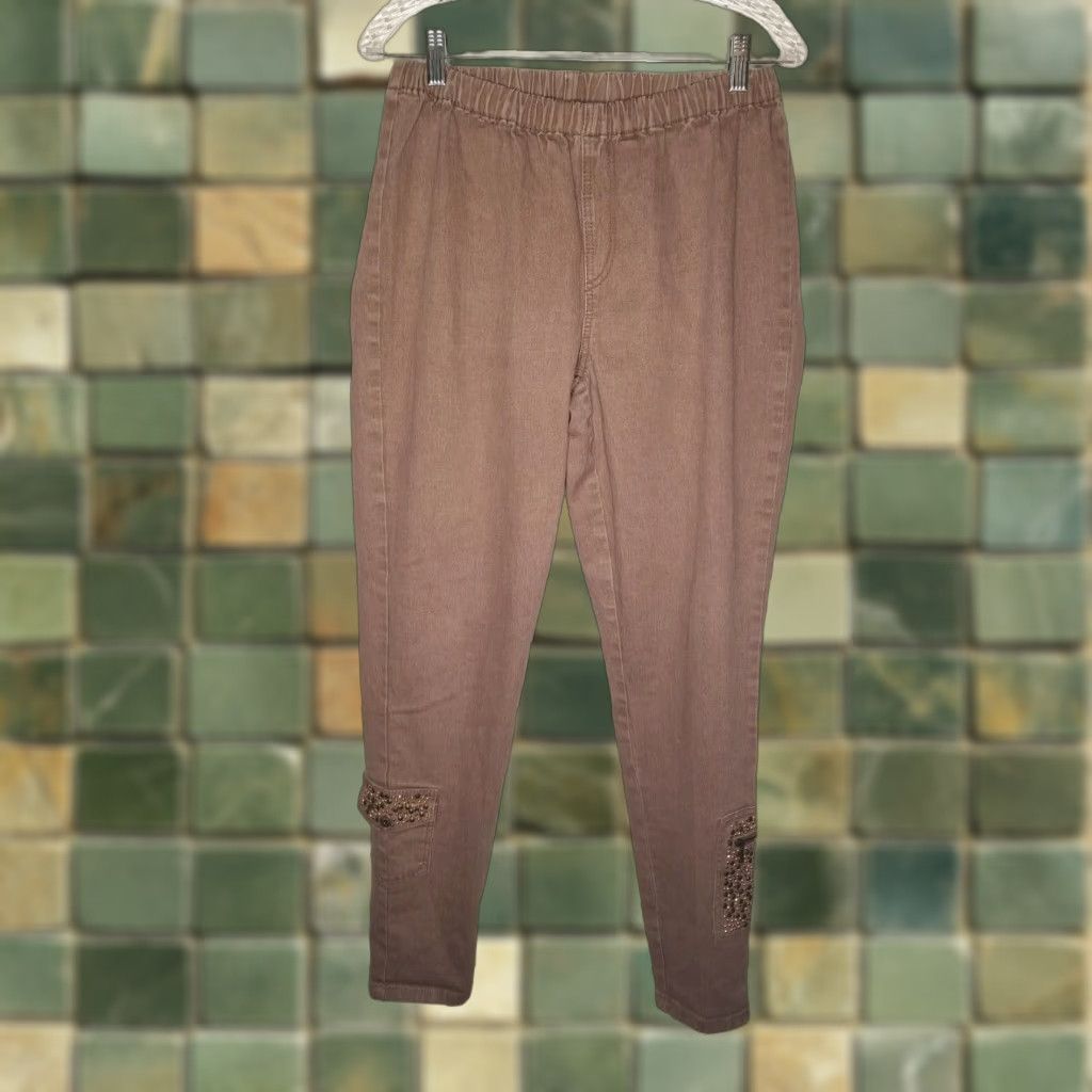 Vintage DIANE GILMAN Womens Brown Elastic Waist Pants Size Large Size 36" / US 14 / IT 50 - 1 Thumbnail
