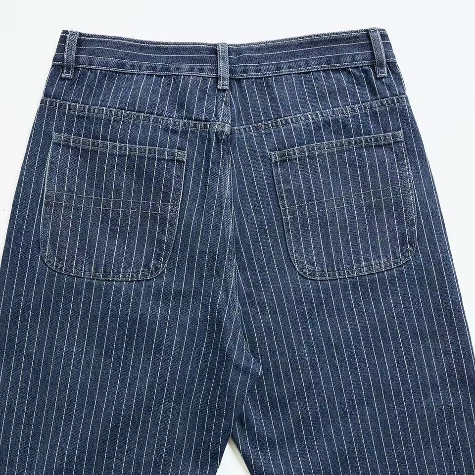 Jean Streetwear Designer Striped Rhinestone Baggy Jeans Size US 31 - 12 Thumbnail