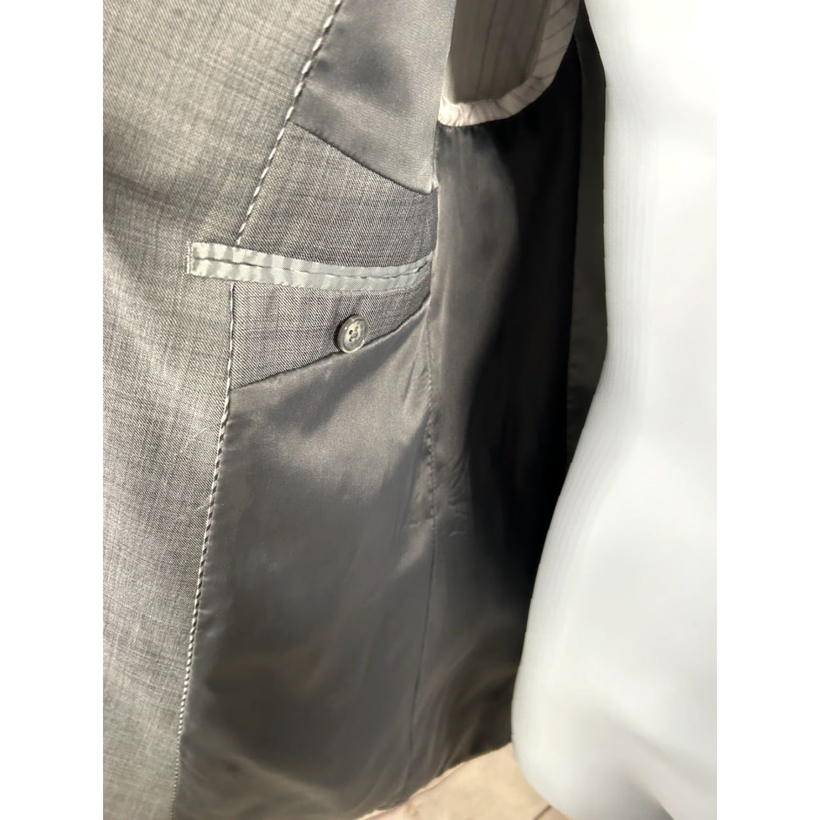 Express Express Blazer Jacket Coat Gray Wool Blend Two-Button Single-Breasted Notch Lapel Plaid Slim 40 Mens Polo? Wait. Size 40R - 5 Thumbnail