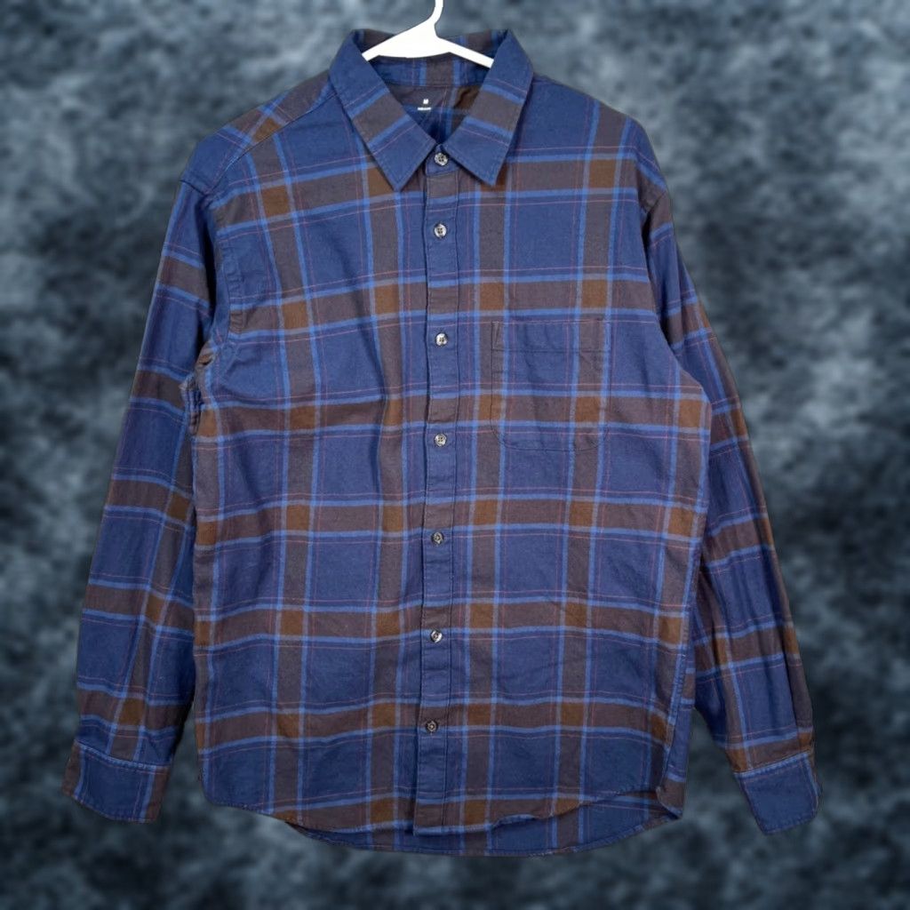 Muji MUJI Button-Up Shirt Mens Medium Blue & Brown Plaid 100% Cotton Regular Fit Button-Down Shirt{"img":null} Size US M / EU 48-50 / 2 - 1 Thumbnail