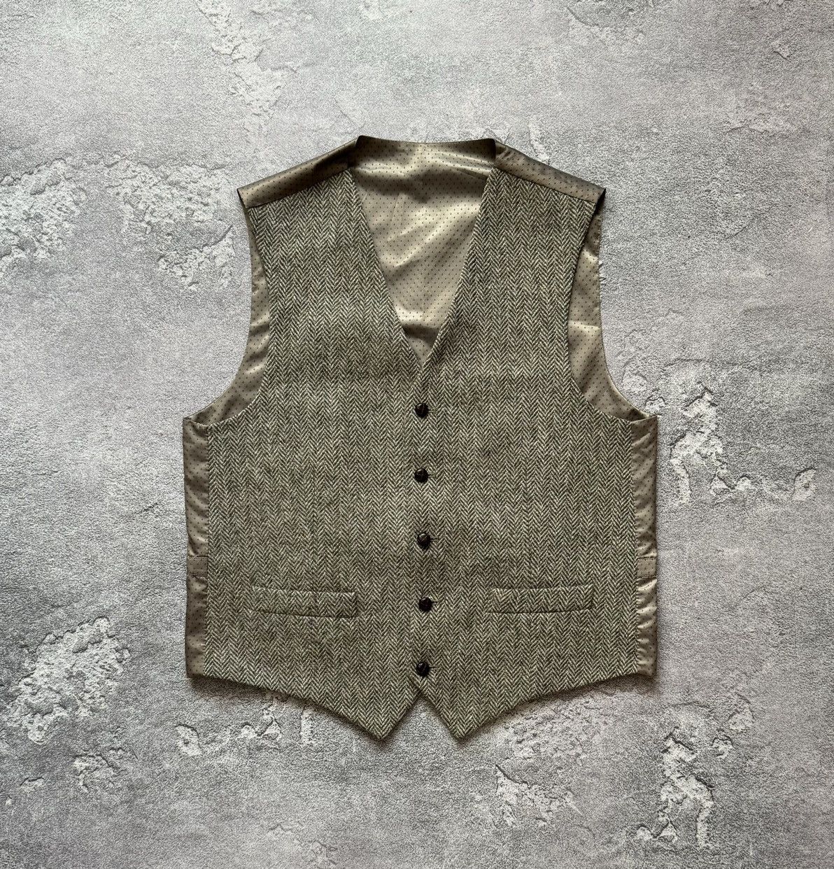 Harris tweed M button up wool vest sleeveless jacket