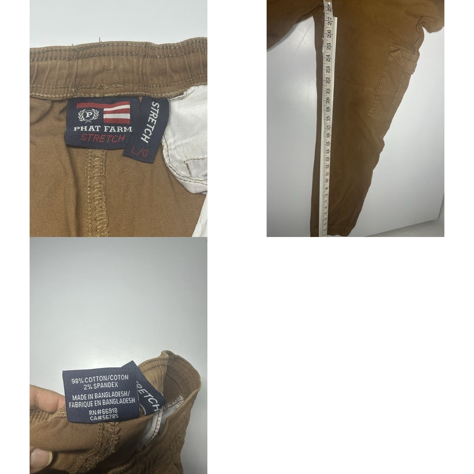 Phat Farm Phat Farm Pants Men Drawstring Brown L Stretch Jogger Regular 28in Flat Front Cotton Spandex Solid Size US 33 - 8 Thumbnail