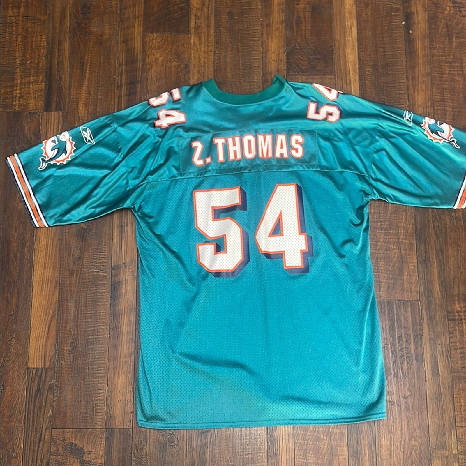 Vintage Mens Reebok NFL Jersey Zach top Thomas #54 Miami Dolphins Teal Sz XL