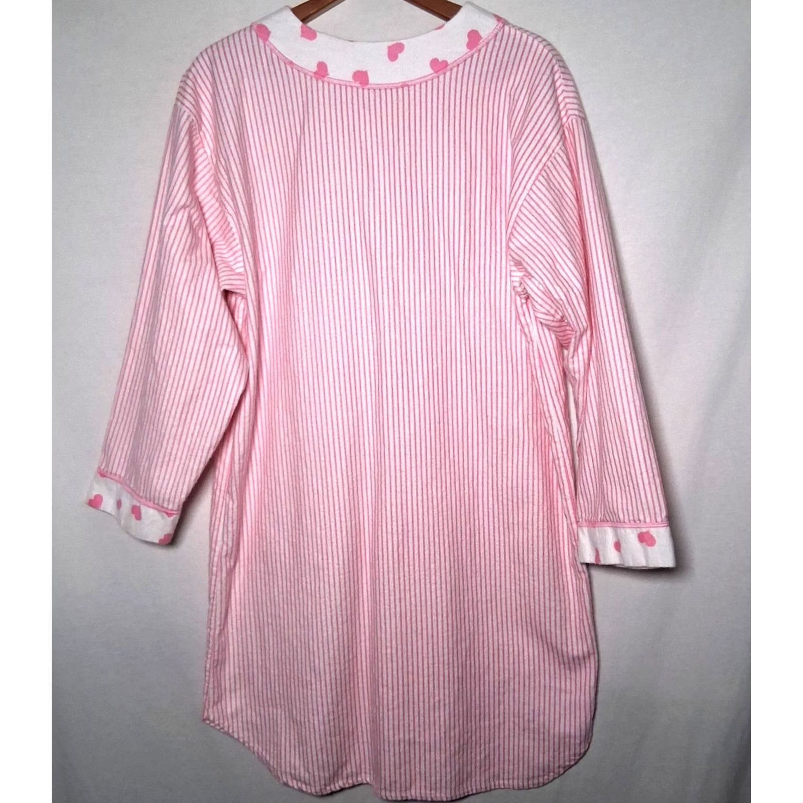 Vintage VINTAGE Night Gear Gown Nightgown Pullover Nightgown Long Sleeve Pink Flannel Heart Bear Cotton M Women Size ONE SIZE - 3 Thumbnail