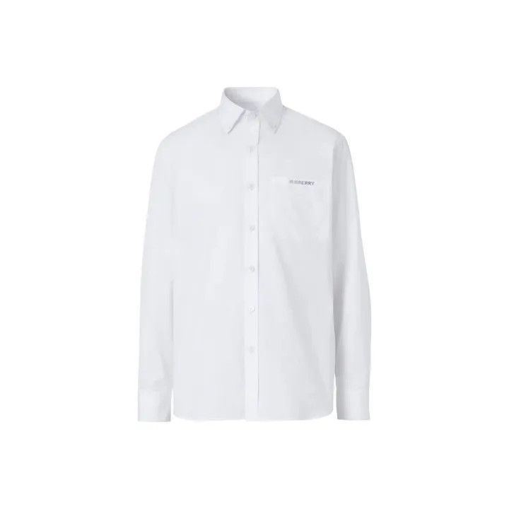 Burberry Burberry Burberry Men's Logo Long Sleeve Shirt White-2507 Size US M / EU 48-50 / 2 - 1 Thumbnail