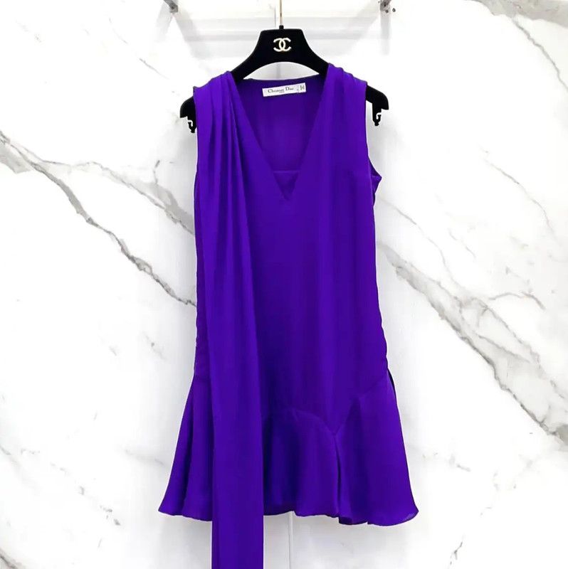 Dior Dior Summer Violet Silk Dress Size S 0089 Size S / US 4 / IT 40 - 1 Thumbnail