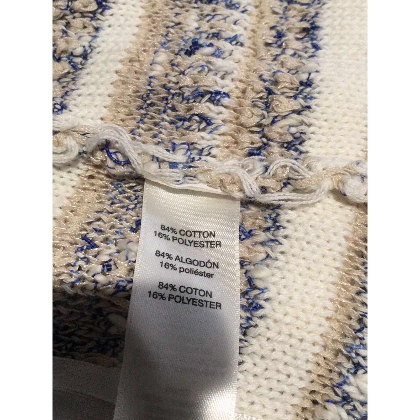Chicos Chico's Fringe Tan Blue & White Knit Cardigan Size 0/S/4 Size S / US 4 / IT 40 - 15 Thumbnail