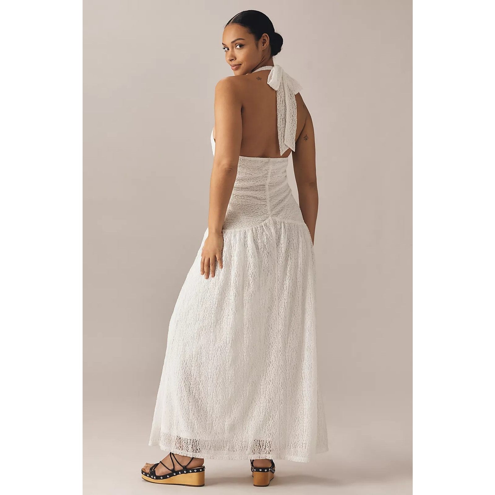 Anthropologie NWT Flat White Plunge Slim Maxi Dress $168 PLUS 1X White Size XXL / US 16-18 / IT 52-54 - 7 Thumbnail