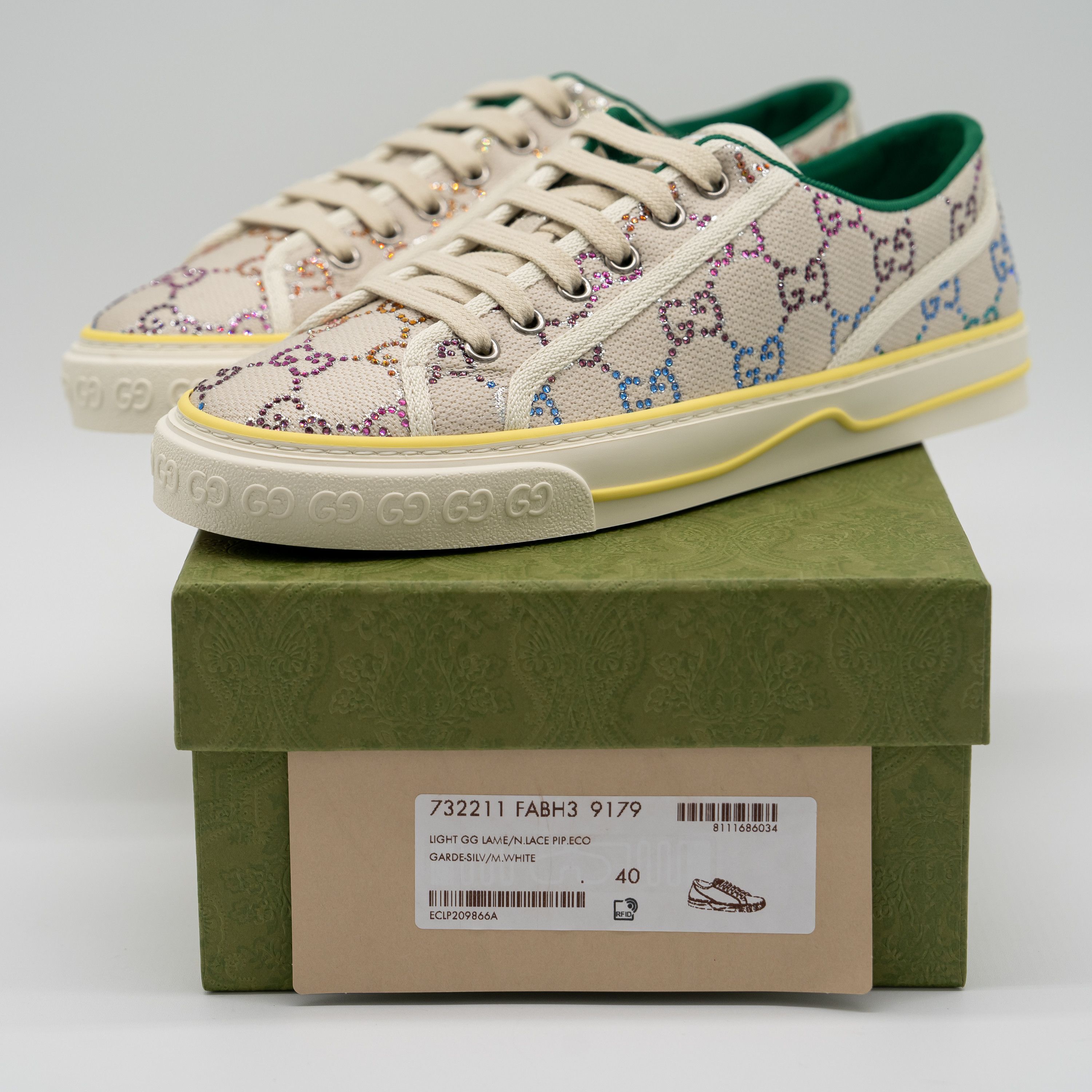 Gucci 40G 10 us Gucci Canvas Crystal GG 1977 Tennis Sneakers Beige Size US 10 / IT 40 - 11 Thumbnail