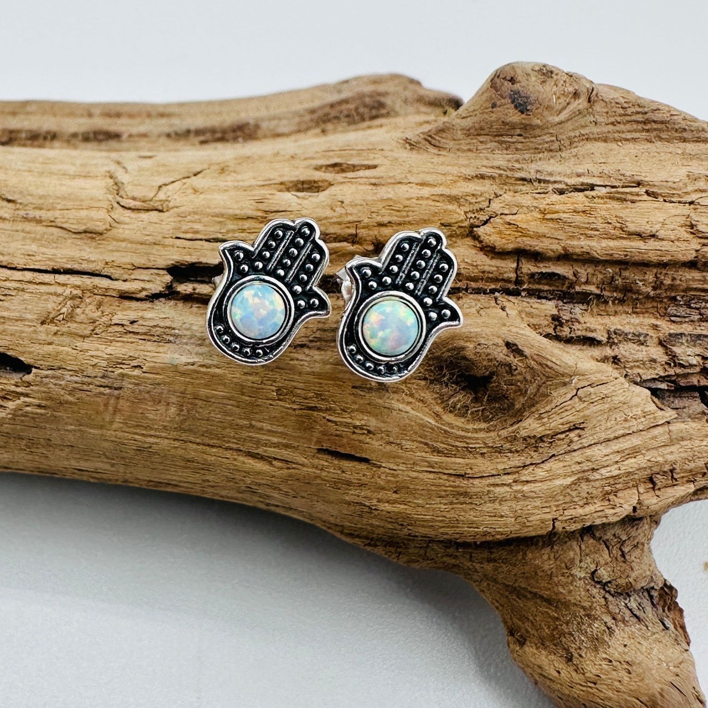 The Unbranded Brand Hamsa Lab Opal Sterling Silver Stud Earrings Size ONE SIZE - 1 Thumbnail