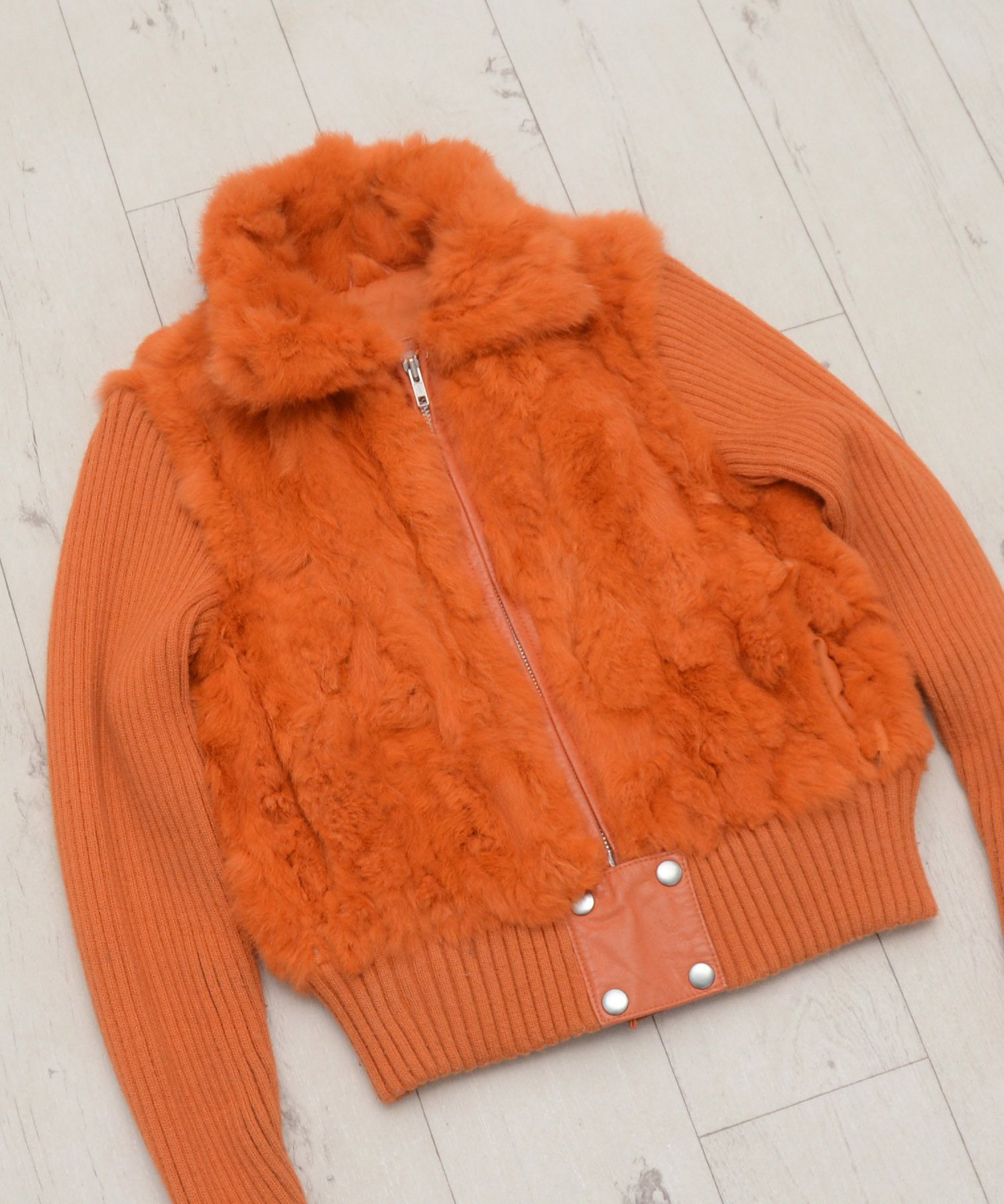 Japanese Brand RARE Vintage Y2K rabbit fur leather full zip Orange Jacket Size S / US 4 / IT 40 - 2 Thumbnail