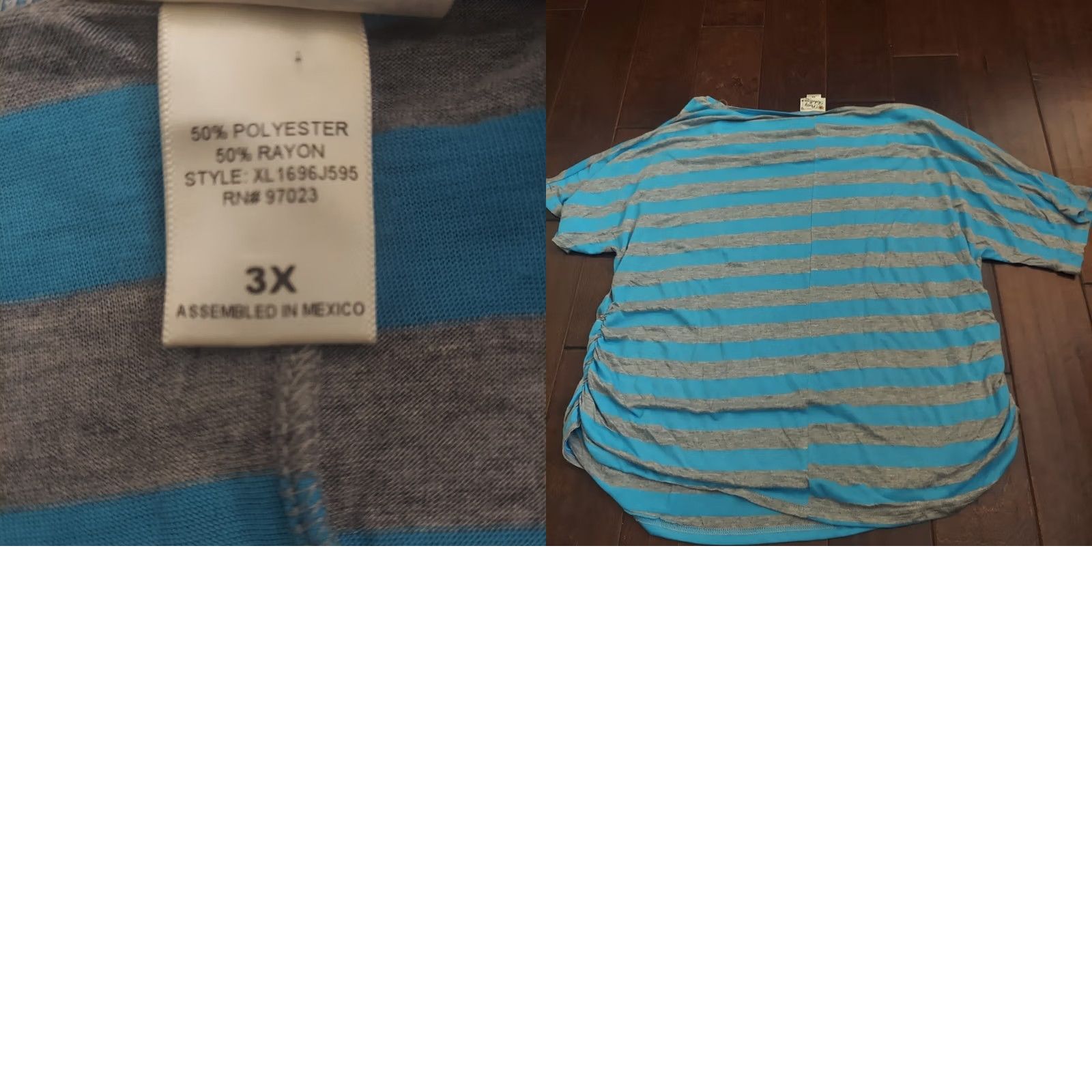 Vintage Pretty Rebellious Blouse Shirt Women 3XL Blue Gray Stripe Side Ruching Short Sleeve Plus Size Casual Summer Spring Fall Winter Size XXL / US 16-18 / IT 52-54 - 9 Thumbnail