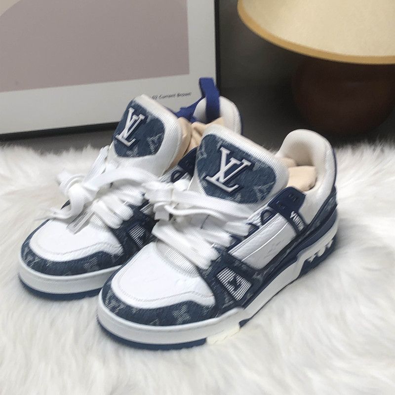 Louis Vuitton Louis Vuitton Blue and White Trainer Sneakers -2508 Size US 5.5 / EU 38 - 1 Thumbnail