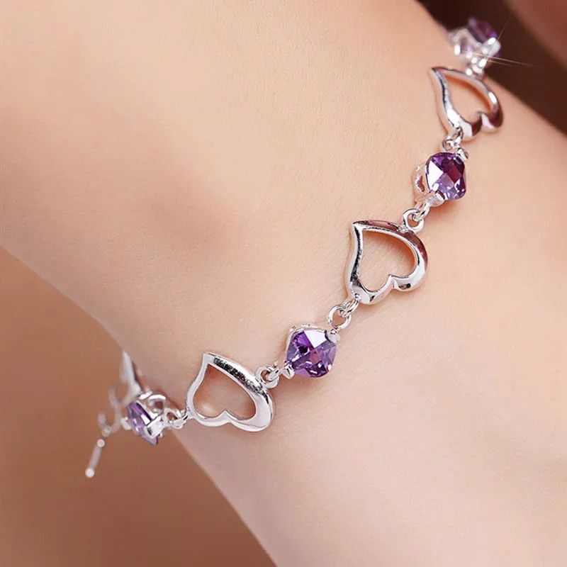 Jewelry Heart Purple Crystal Zircon Bracelet Size ONE SIZE - 1 Thumbnail