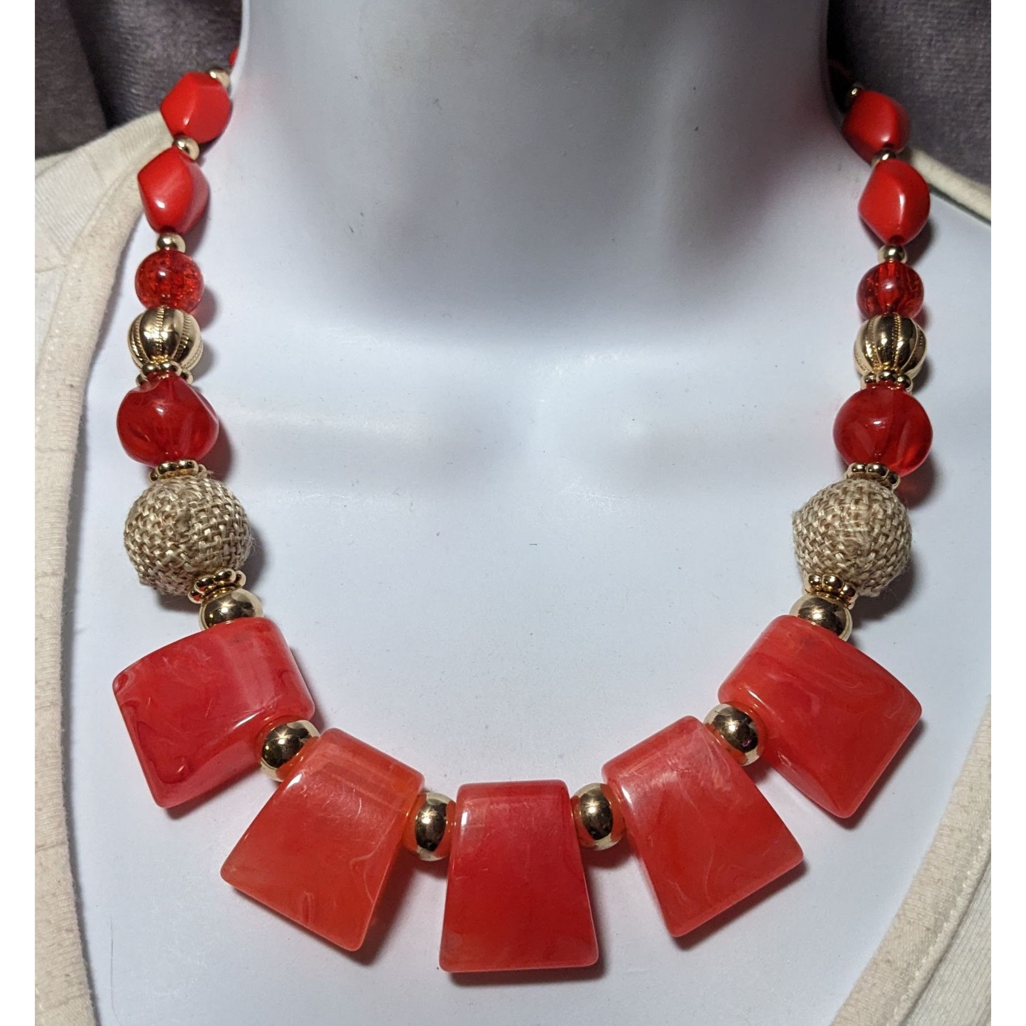 Other 1946 Collection Red And Gold Beaded Statement Necklace Size ONE SIZE - 5 Thumbnail
