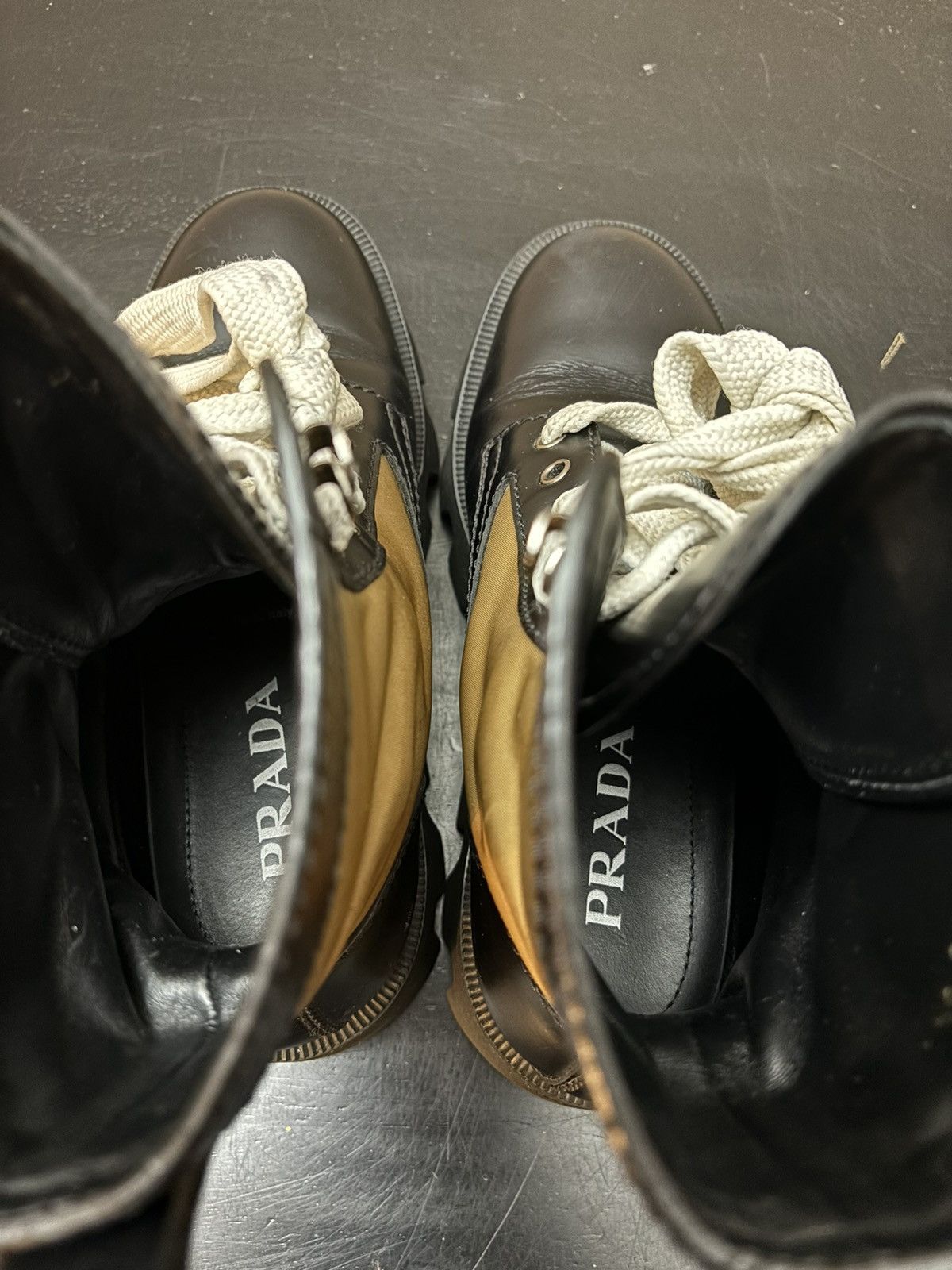 Prada Prada Triangle Logo Panelled Nylon Leather Combat Boot Brown Size US 5.5 / EU 38 - 7 Thumbnail