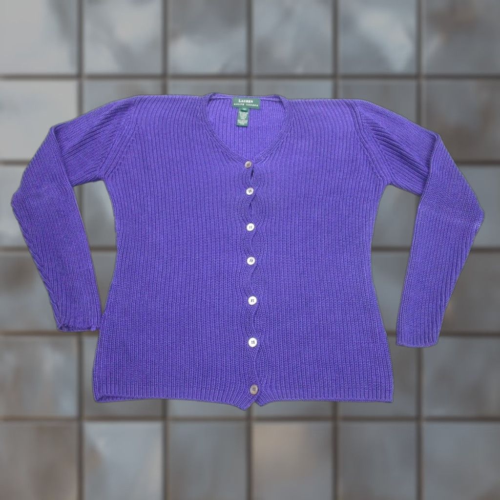 Ralph Lauren VINTAGE Ralph Lauren Sweater Womens M Purple Crochet Knit Cardigan Grandma Size M / US 6-8 / IT 42-44 - 1 Thumbnail