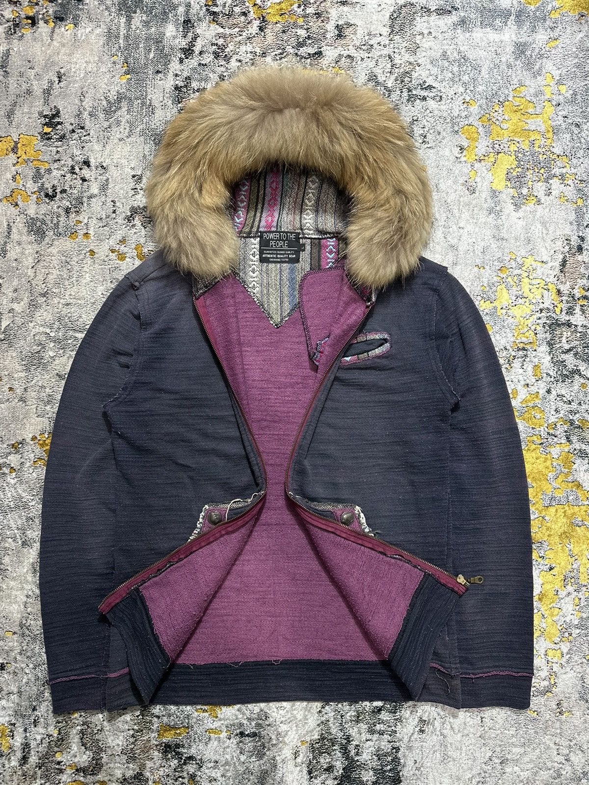 PPFM PERFECT FADED DISTRESSED POWER TO THE PEOPLE FUR ZIP HOODIE Size US M / EU 48-50 / 2 - 6 Thumbnail