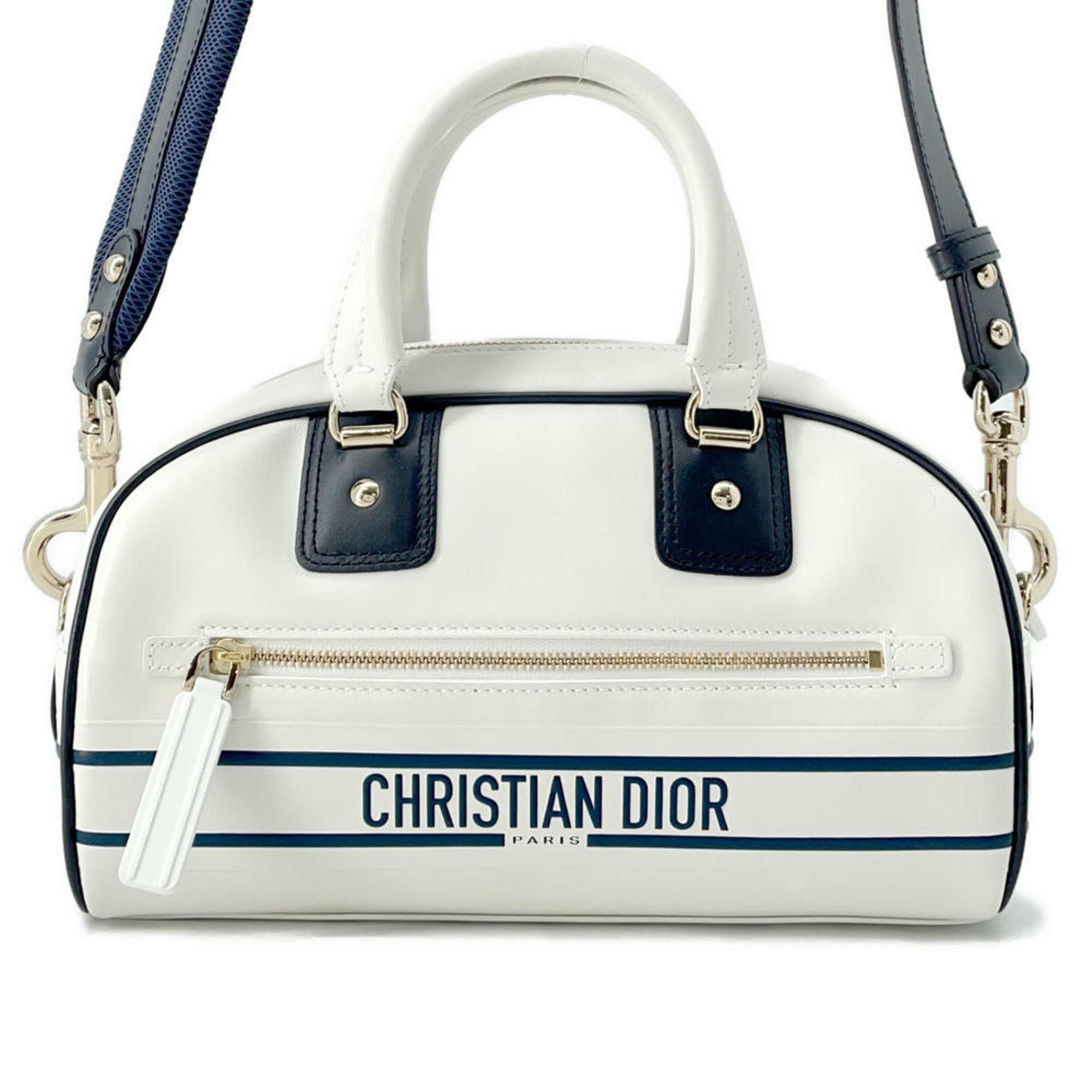 Christian Dior Dior Handbag Vibe Small Bowling Bag Leather M6209Oobr Christian 2Way Shoulder White Item in Blue, Women's