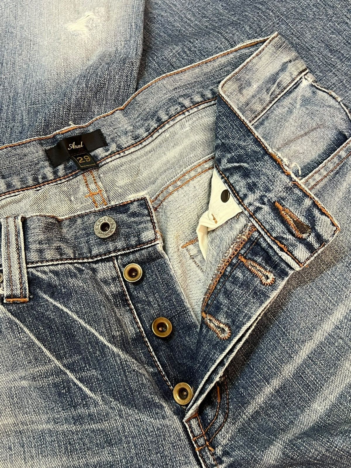 Japanese Brand Vintage Axal Slim Straight, Faded Wash, Distressed Jeans Size US 32 / EU 48 - 8 Thumbnail