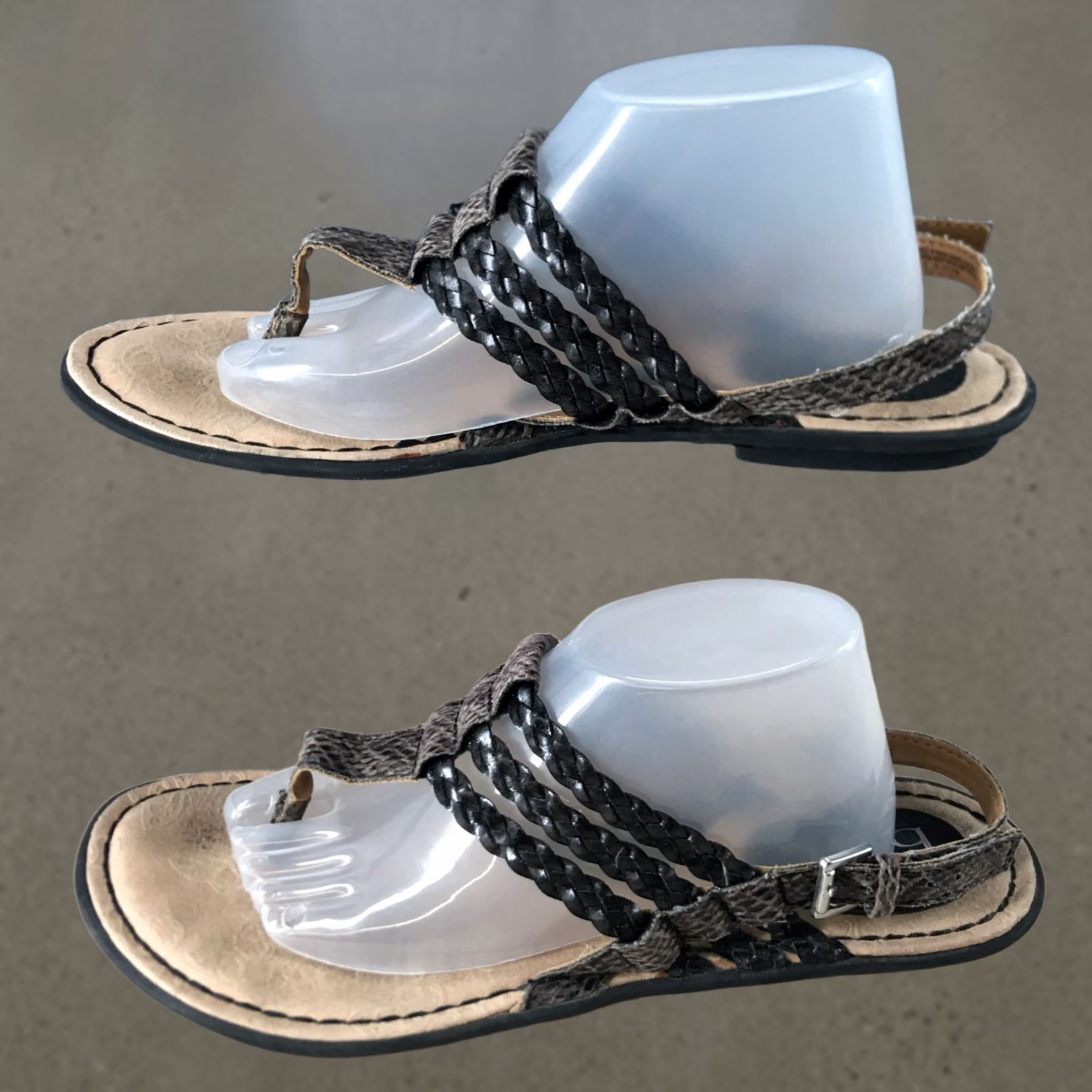 Born BOØN Born Concept Sandals Womens 7 M T Strap Flats Snakeskin Beige Buckle Sandal Size US 7 / IT 37 - 1 Thumbnail