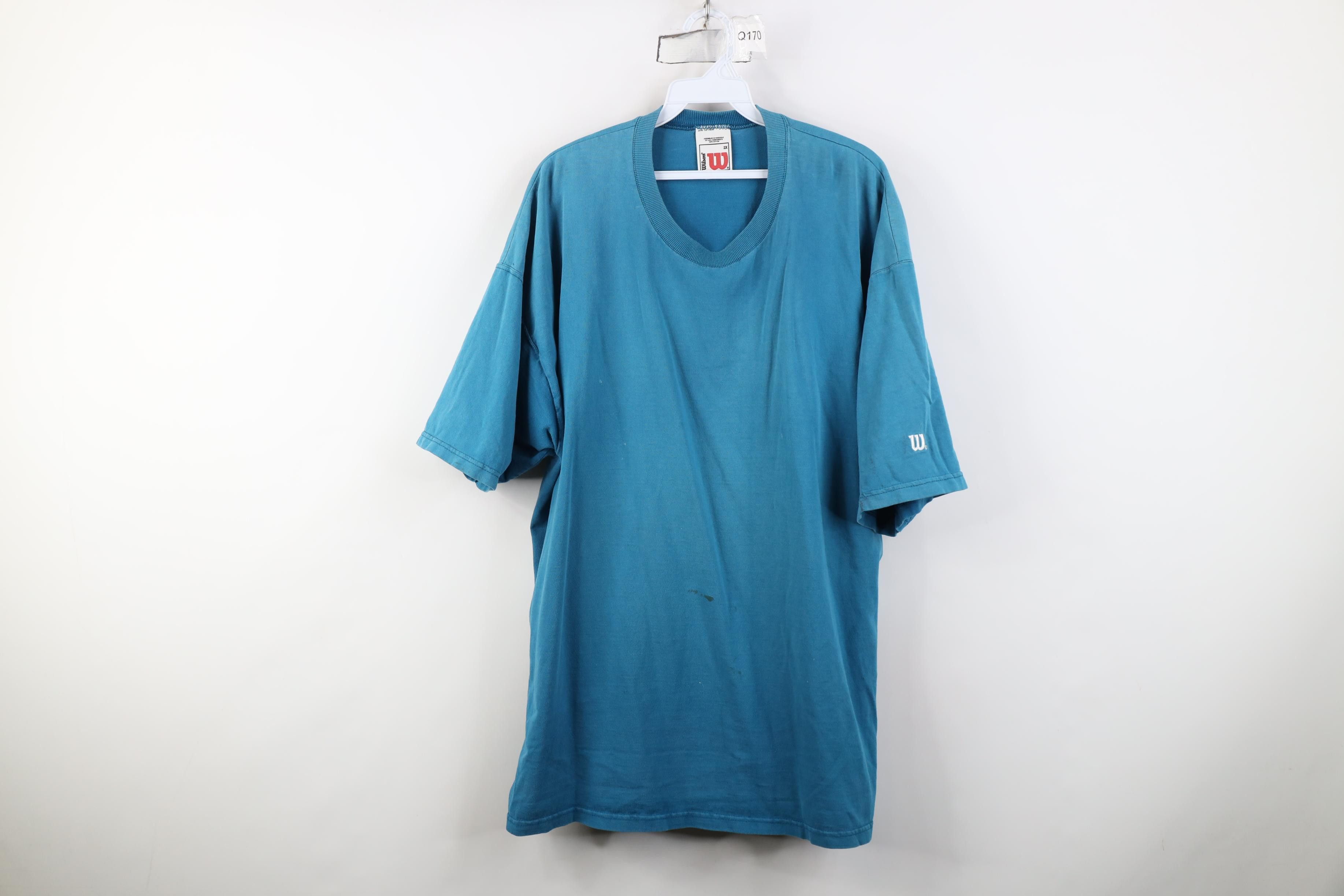Wilson Vintage 90s Wilson Blank Heavyweight Cotton T-Shirt Blue Size US XXL / EU 58 / 5 - 1 Thumbnail