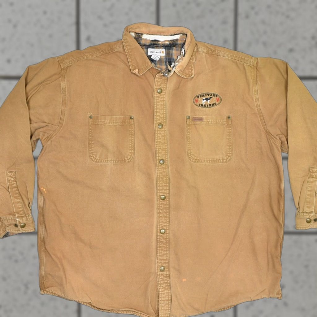 Carhartt Jacket Men Snap Flannel Lined Chore Shacket Canvas Cotton Brown 3XL