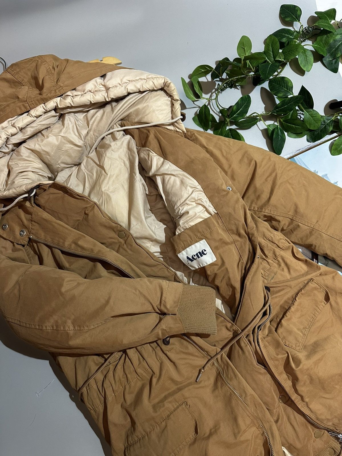 Acne Studios ACNE Tan Puffer Parka Coat Detachable HoodPaddedQuiltedLiner Size S / US 4 / IT 40 - 1 Thumbnail