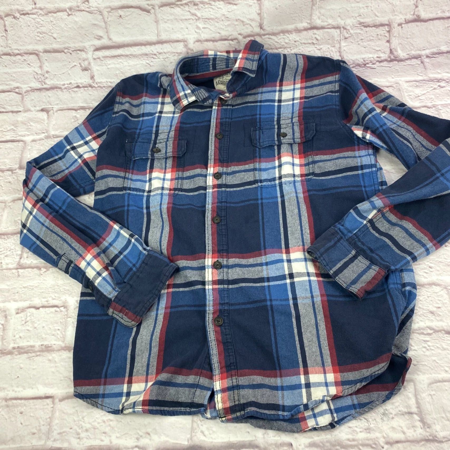 Aeropostale Aeropostale Mens Button-Up Shirt Long Sleeve Plaid Blue 100% Cotton Medium Size US M / EU 48-50 / 2 - 3 Thumbnail