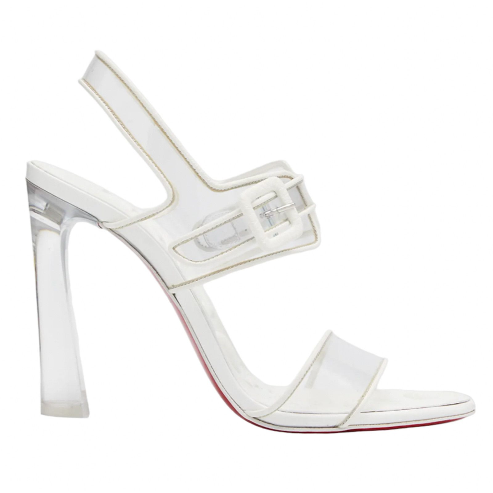 Christian Louboutin Loubi Duniss 100 White Clear PVC Strap Sandal Heel Pump 37 Size US 7 / IT 37 - 1 Thumbnail
