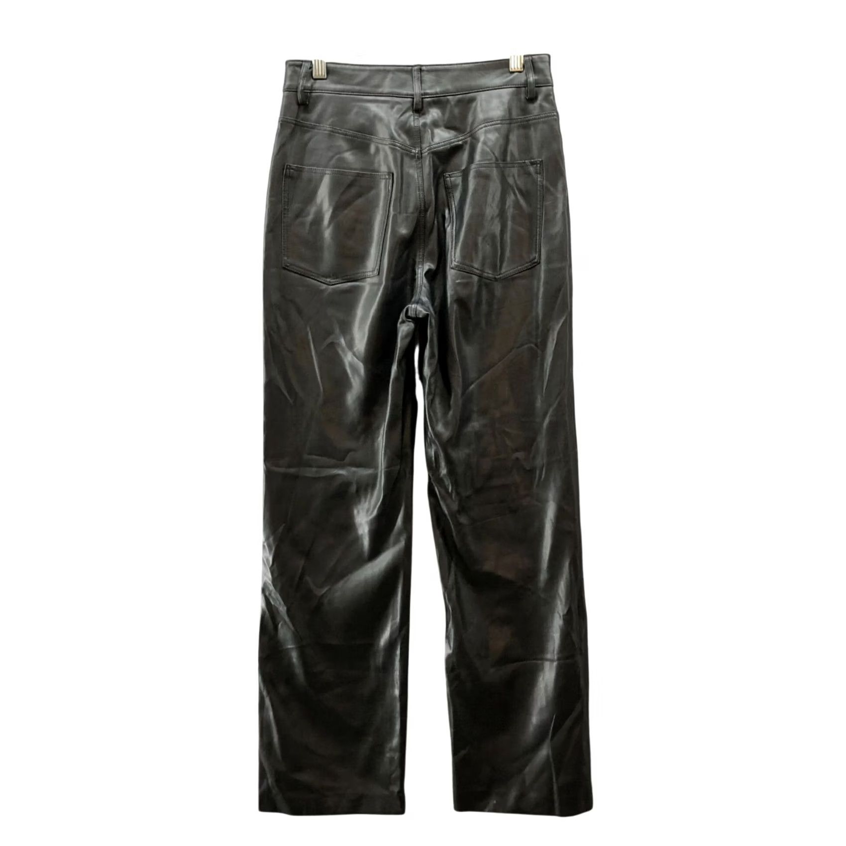 Zara Zara Faux Leather High Rise Straight Pants Womens 2 Black Relaxed Pants Size 26" / US 2 / IT 38 - 2 Thumbnail