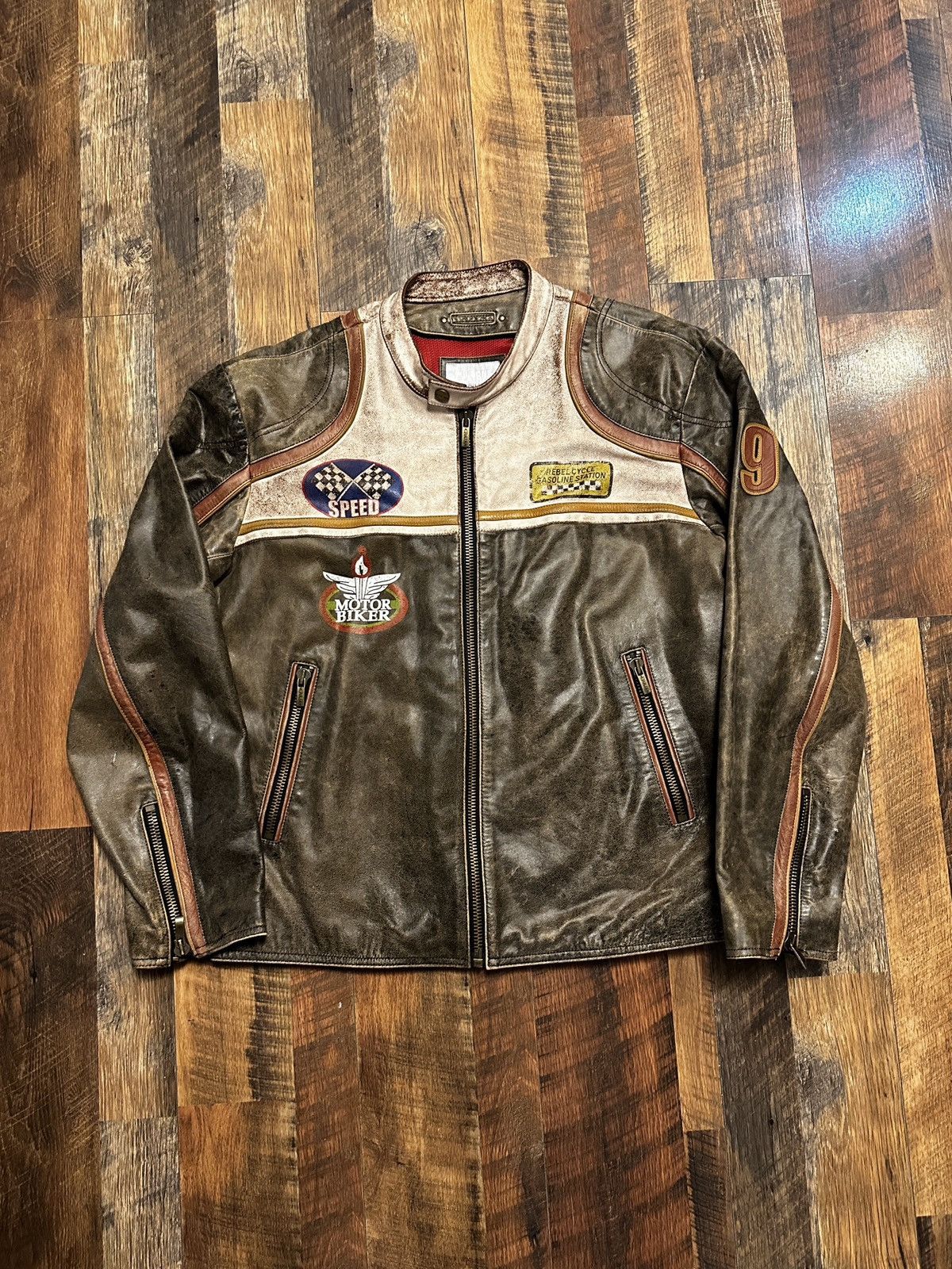 image of Vintage Wilsons Leather American Riders Motor Biker Jacket in Brown, Men's (Size XL)