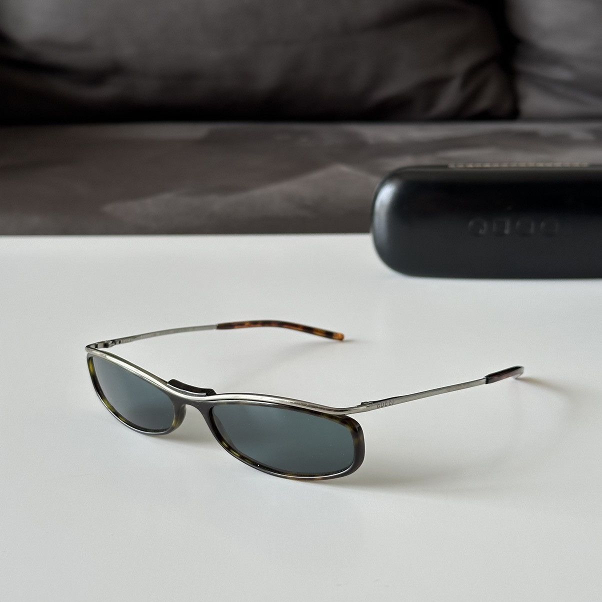 Gucci × Streetwear × Vintage Gucci Skinny Sunglasses Silver Brown 
