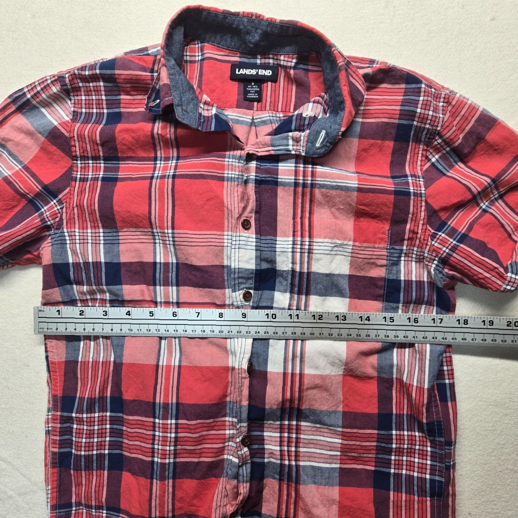 Lands' End Lands' End Shirt Men Button-Up Plaid Short Sleeve Red Cotton Adult S Small 14 14.5 Classic Preppy Button-Down Mens Size US S / EU 44-46 / 1 - 4 Thumbnail
