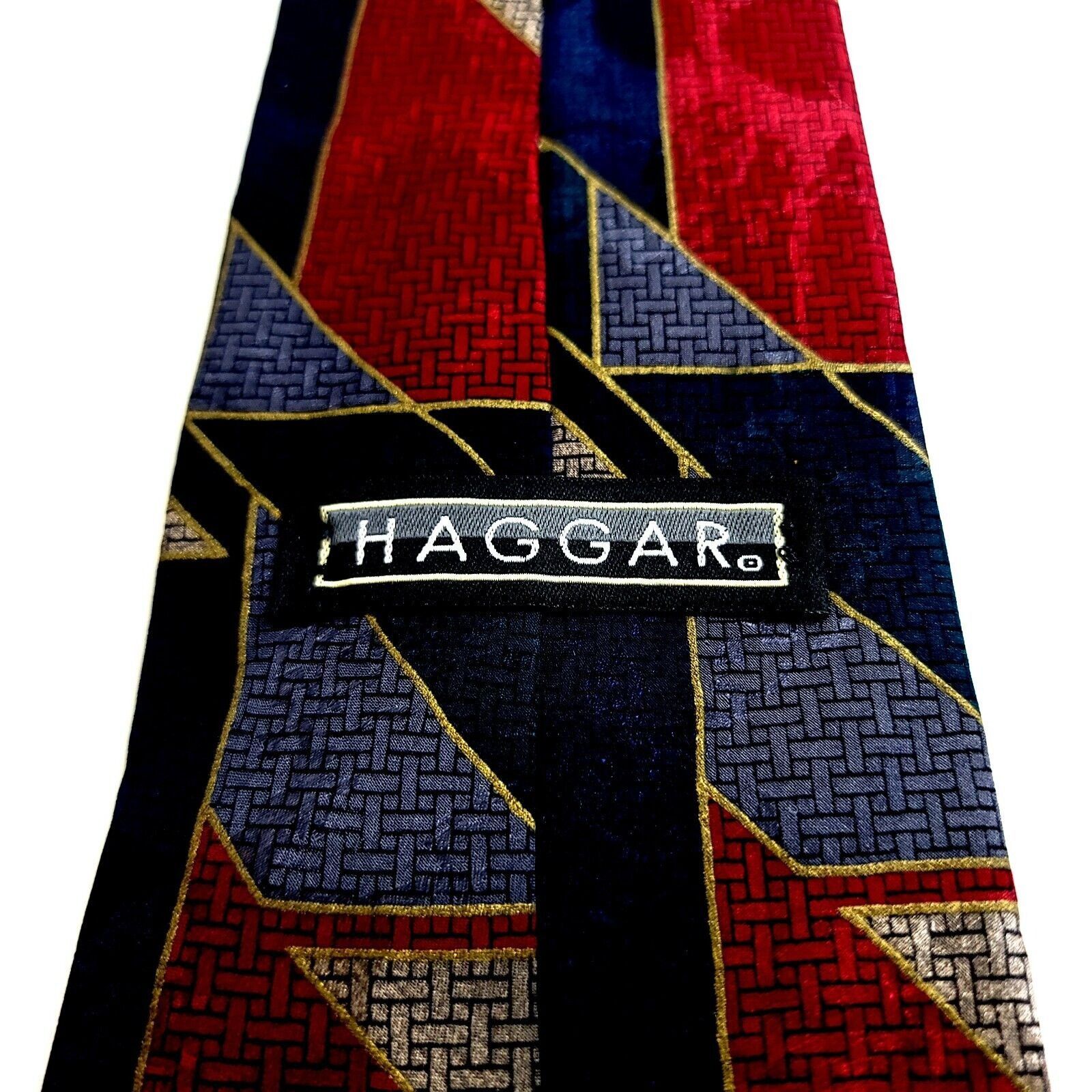 Haggar Haggar Blue Red Abstract Jacquard Print Wide Silk Tie Size ONE SIZE - 3 Thumbnail