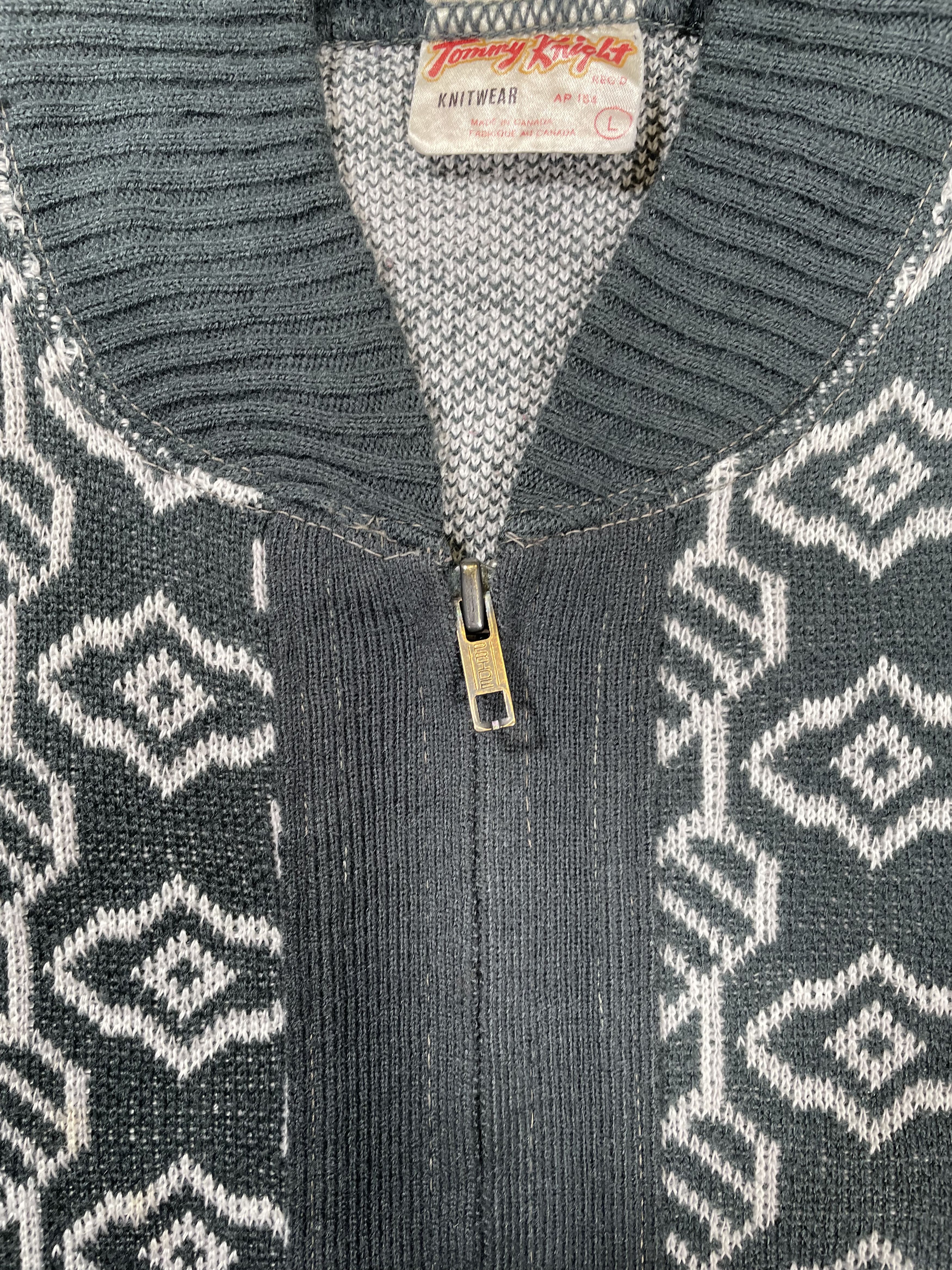 Vintage VTG 1970's Tommy Knight Patterned Knit Zipper Cardigan Size US L / EU 52-54 / 3 - 5 Thumbnail