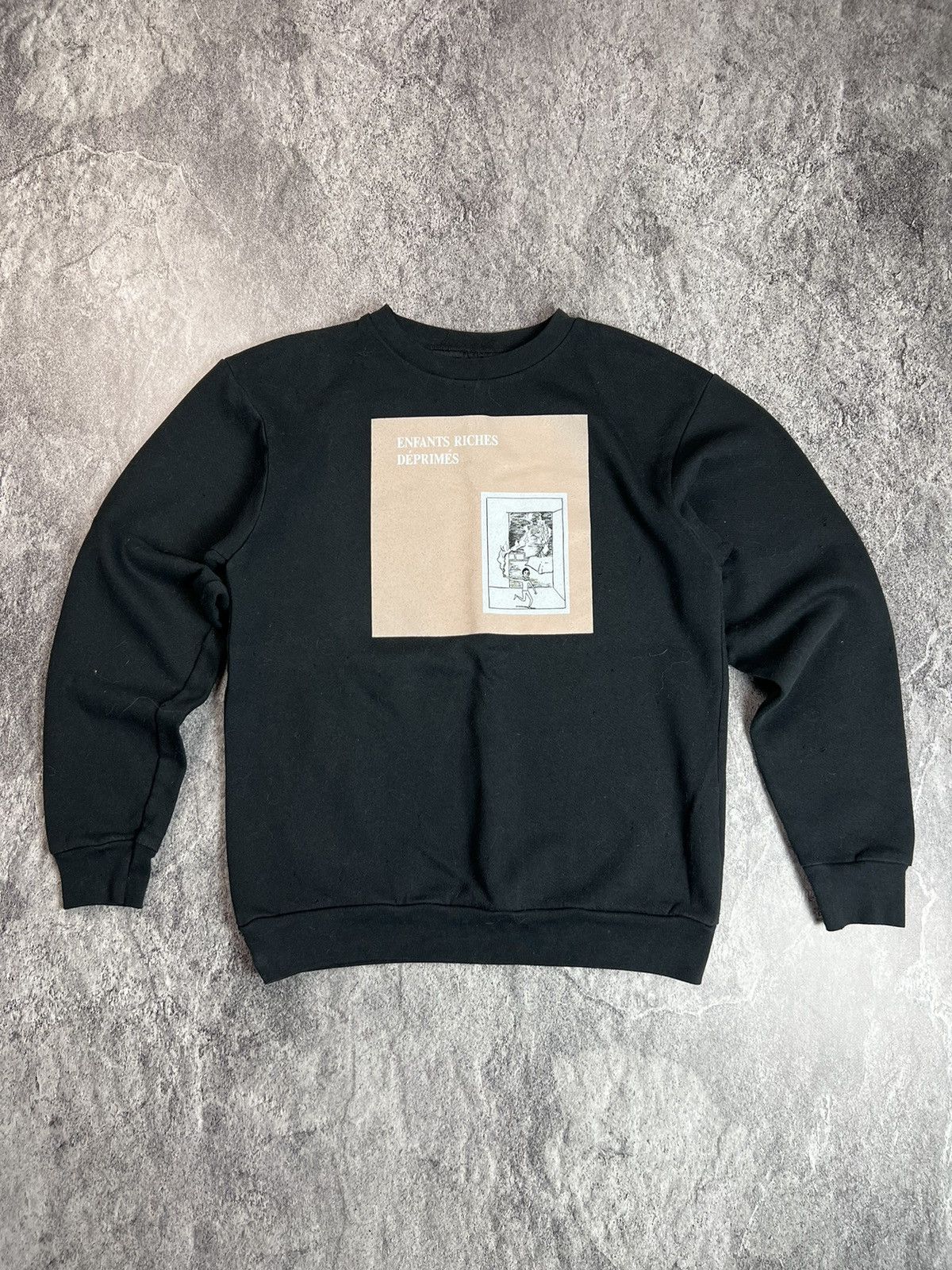 image of Archival Clothing Erd Enfants Riches Deprimes 2014 Distressed Flame Sweatshirt in Black (Size Small