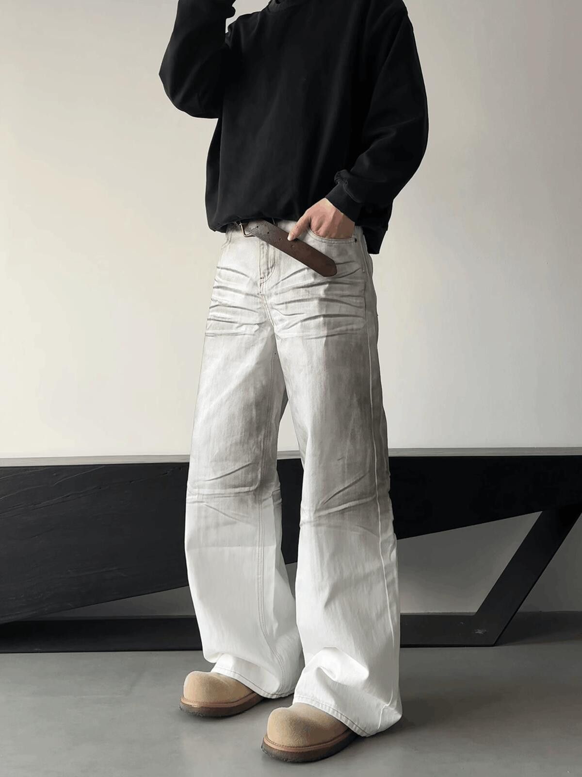 Jean White Baggy Flare Jeans, Wide Leg Jeans Size US 32 / EU 48 - 1 Thumbnail