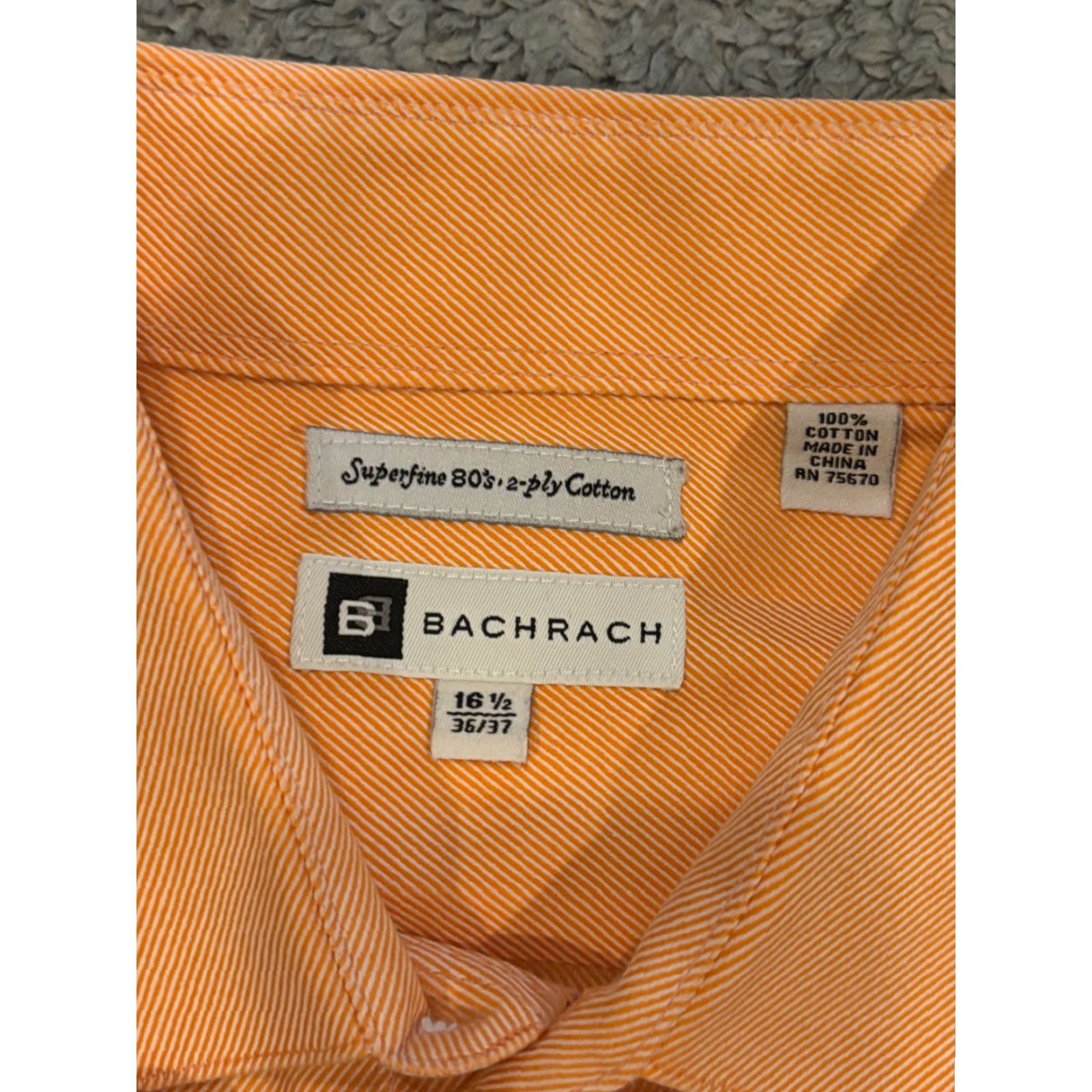 Vintage Bachrach Dress Shirt Mens Orange Solid Long Sleeve Button 16.5 36/37 Casual Career Men Regular Included Measures Size 46R - 2 Thumbnail