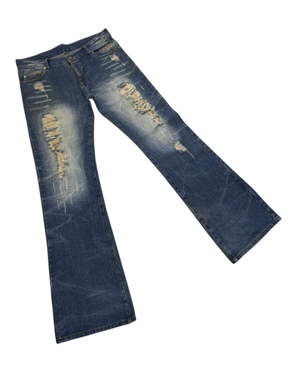 Hysteric Glamour × If Six Was Nine × Japanese Brand BERNINGS SHO WING EMBROIDERY FLARE JEANS DISTRESSED DENIM Size US 34 / EU 50 - 3 Thumbnail