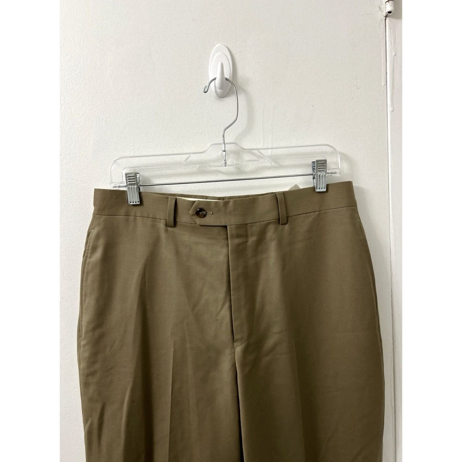 Vintage VINTAGE? No. (Original indicates Modern) Jos A Bank Executive Collection Dress Pants Mens 32x37 Tan 100% Wool Gabardine Stretch Flat Front Classic Size US 32 / EU 48 - 7 Thumbnail